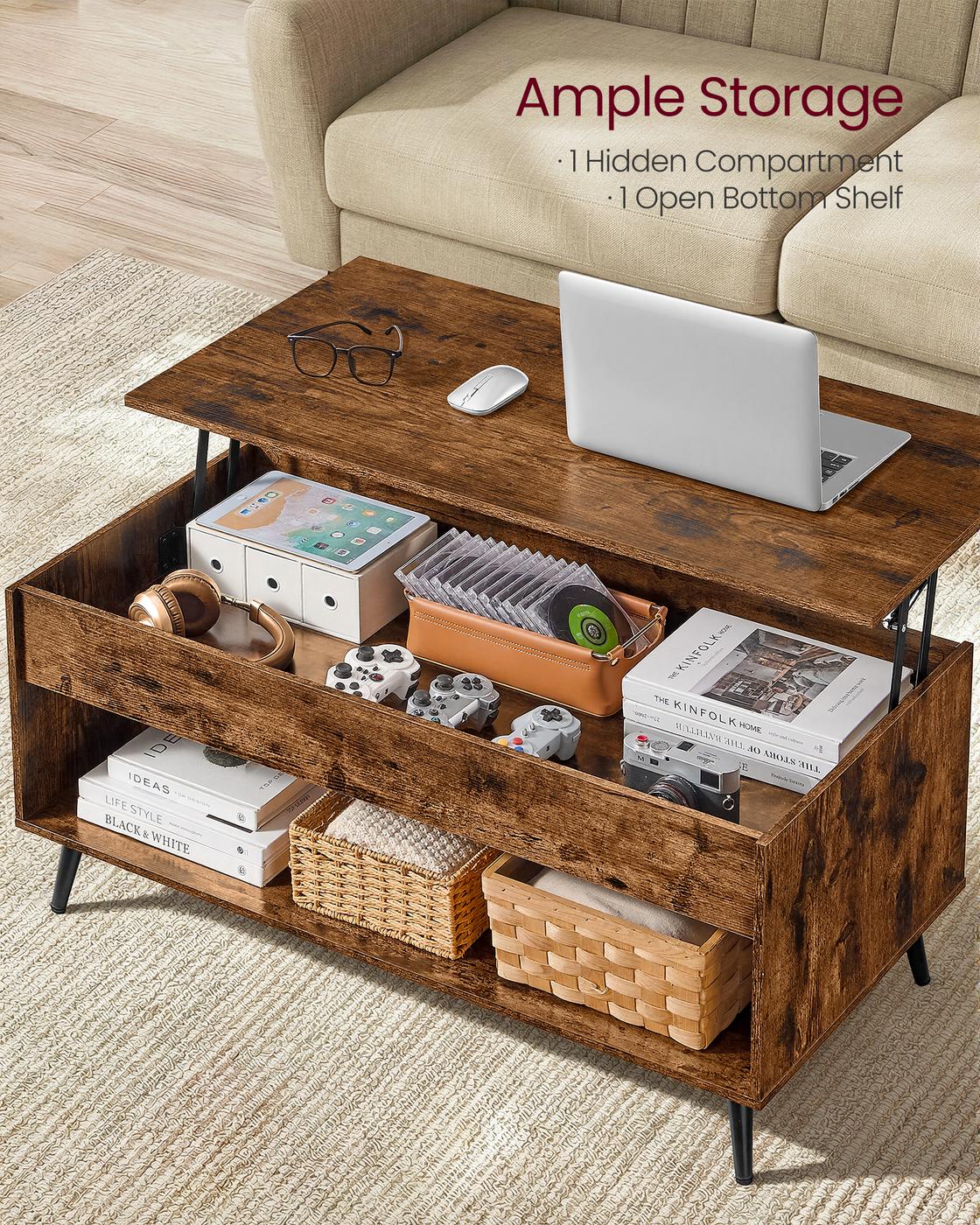 Lift-Top Dining Table - 37.2L - Particleboard - Hidden Compartment