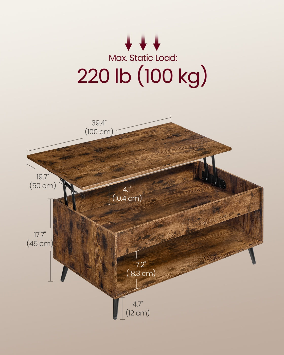 Lift-Top Dining Table - 37.2L - Particleboard - Hidden Compartment