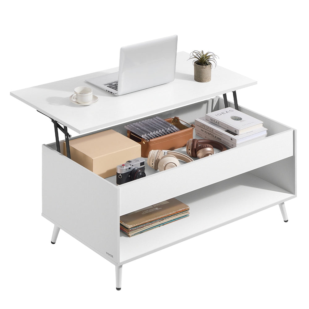 Coffee Table - Lift-Top with Storage - Matte White - 50 x 100 x 45 cm
