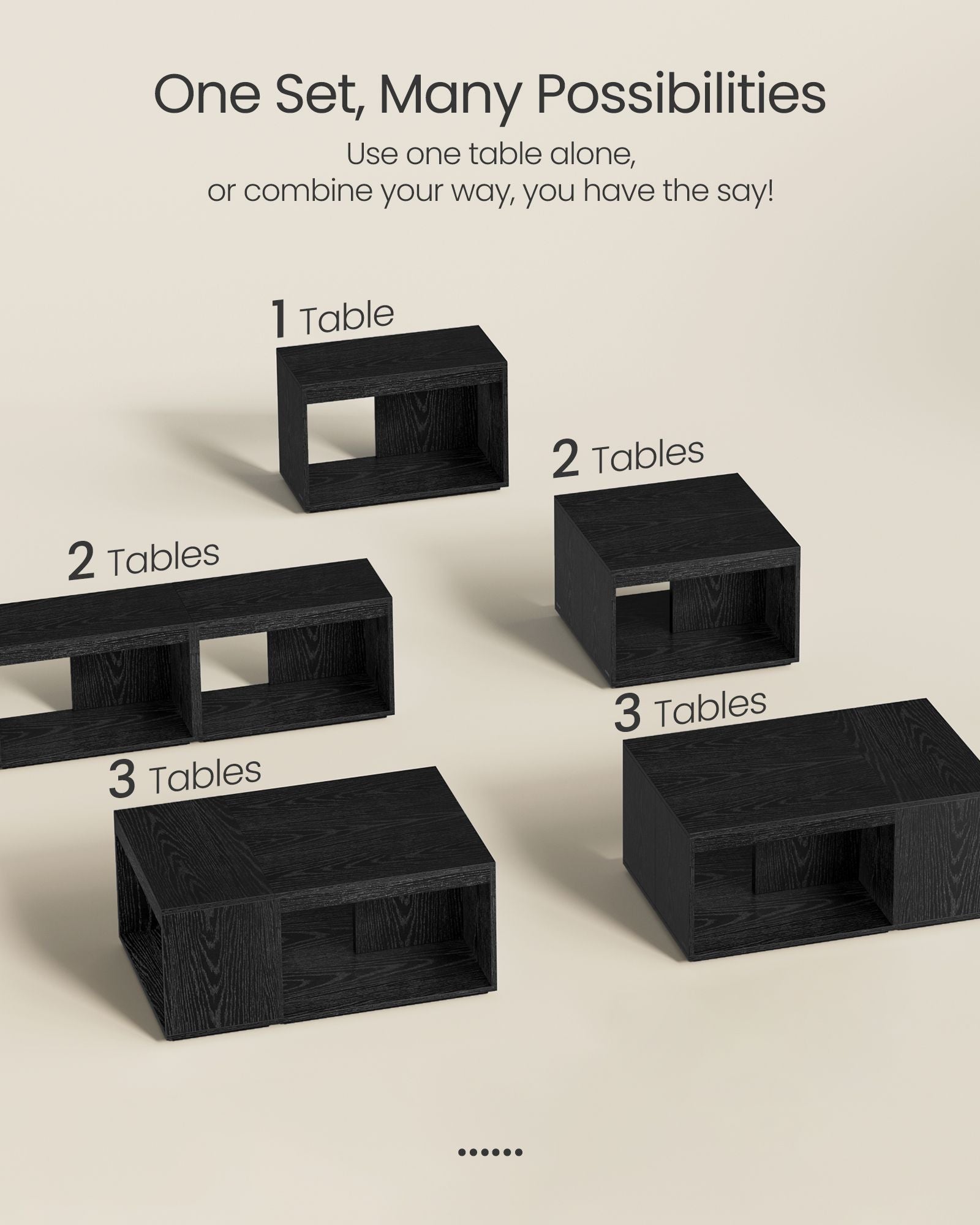 Coffee Table Set - Ebony Black - Wooden