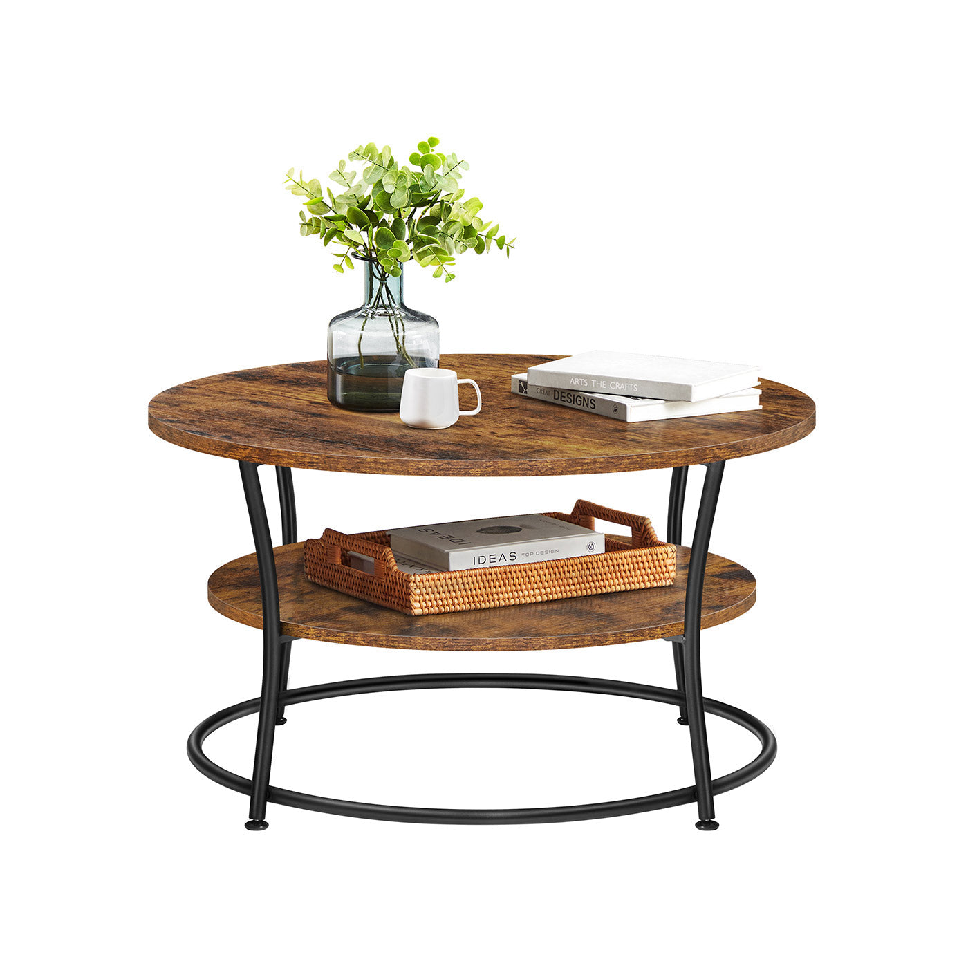 Round Cocktail Table - Metal - Rustic Brown