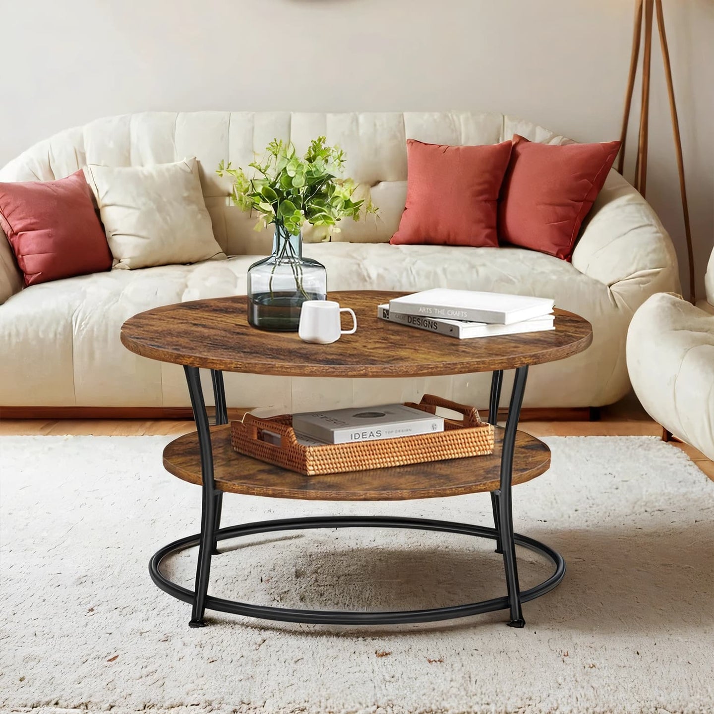 Round Coffee Table - Metal - Rustic Brown