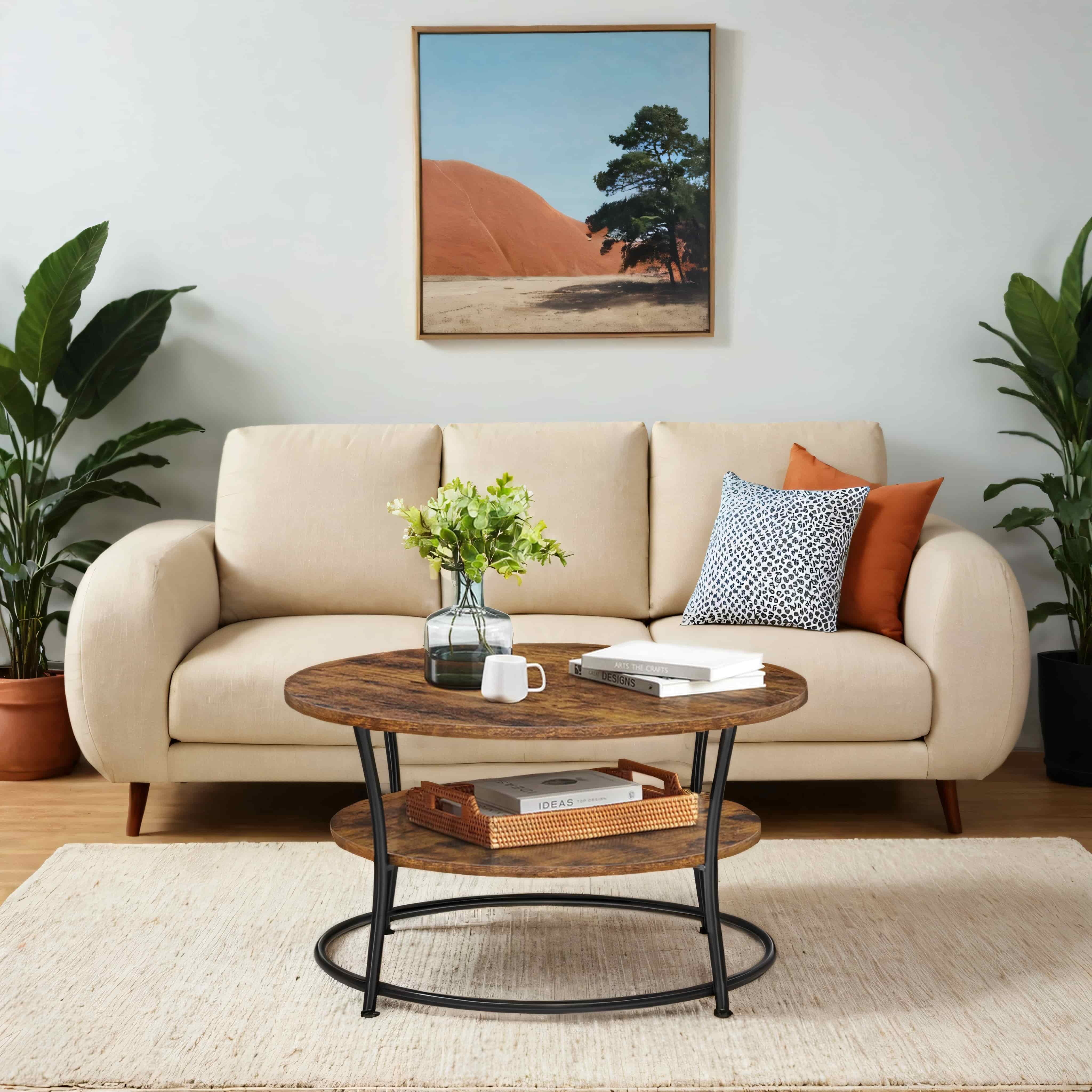 Round Coffee Table - Metal - Rustic Brown