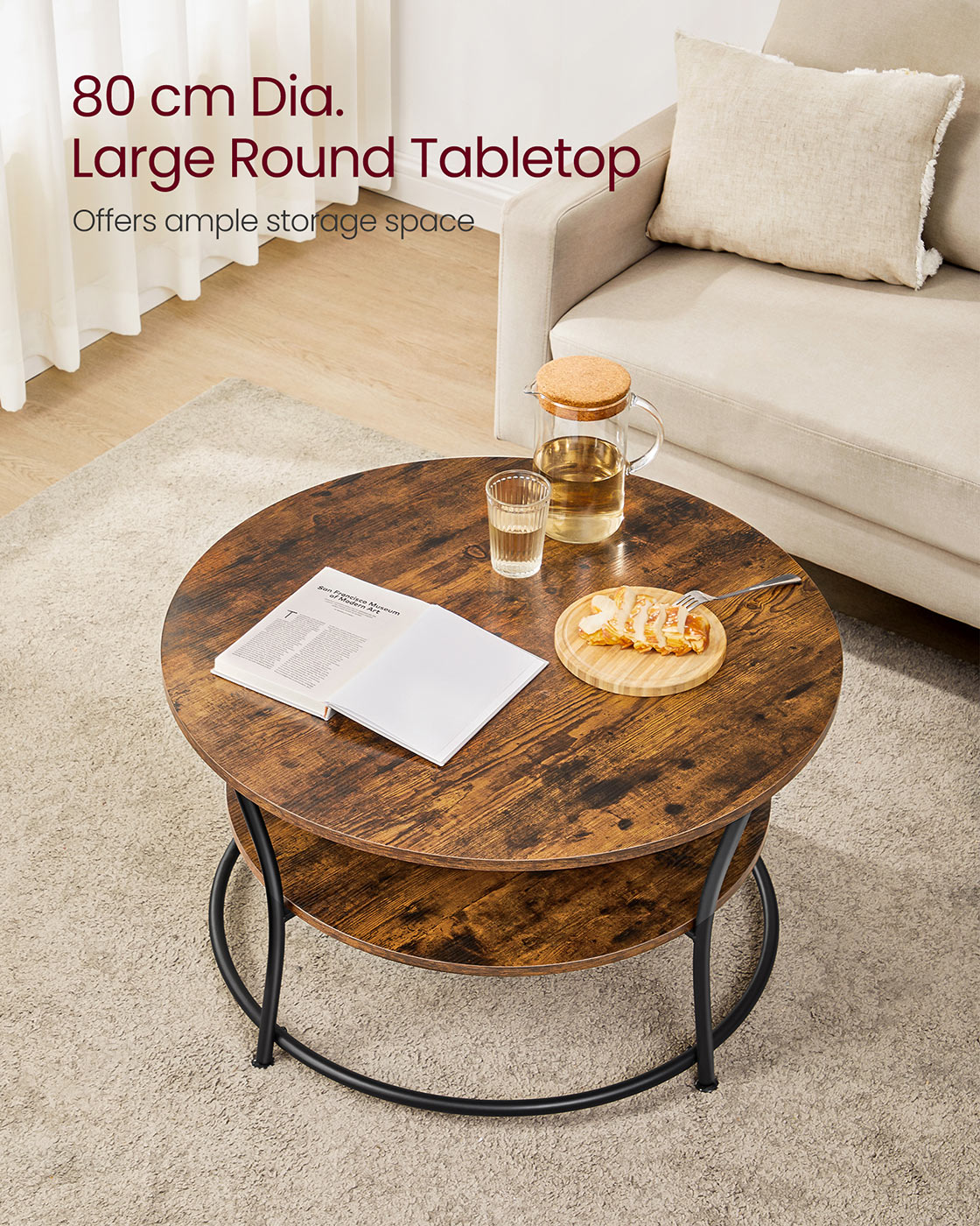 Round Cocktail Table - Metal - Rustic Brown