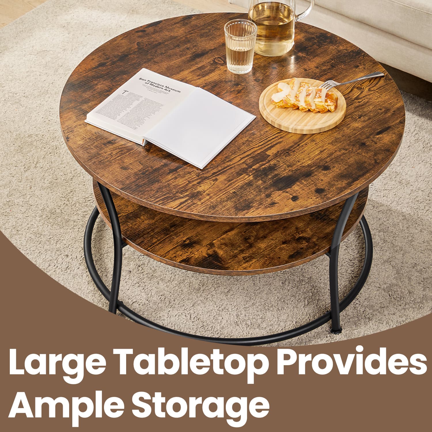Round Coffee Table - Metal - Rustic Brown