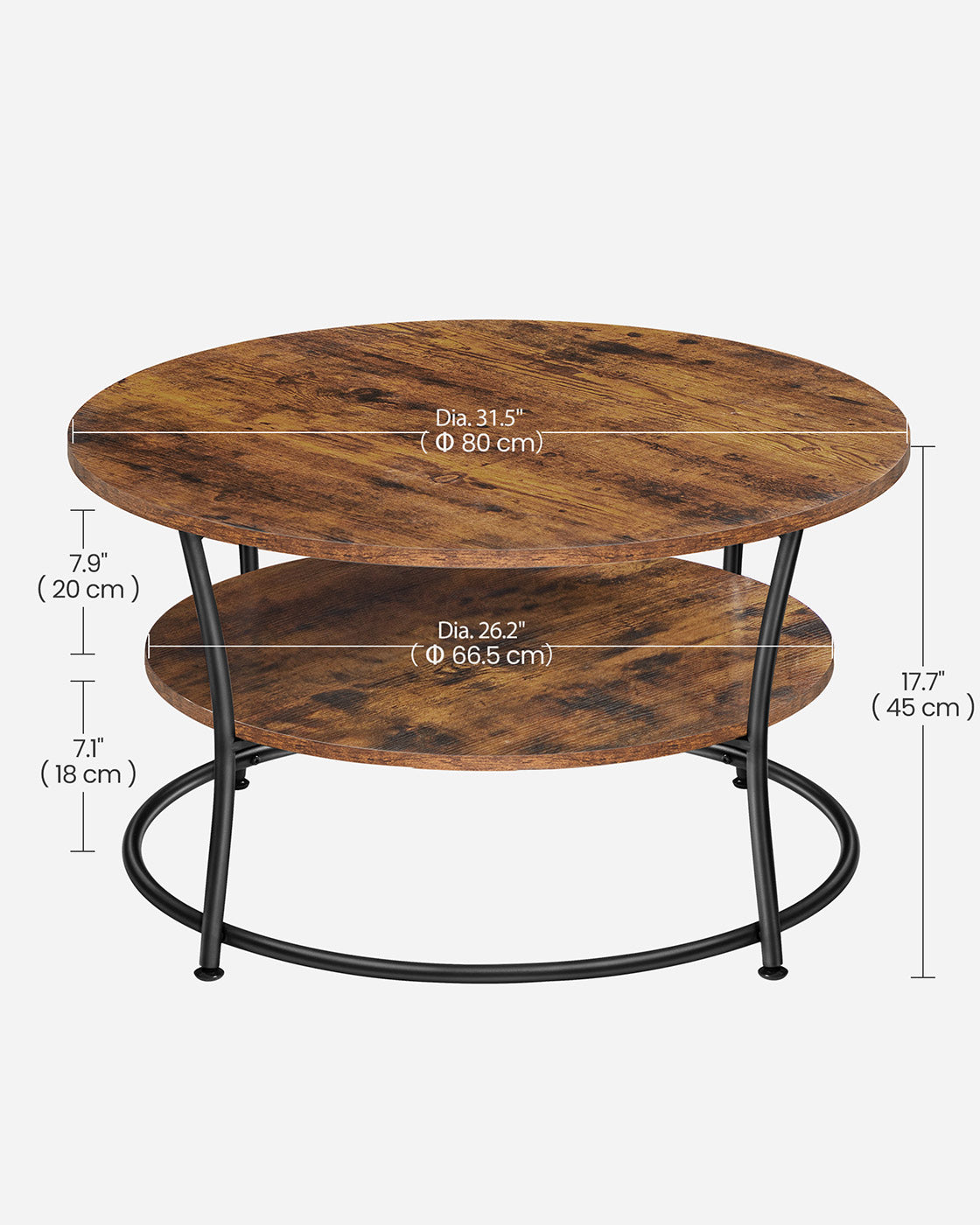 Round Cocktail Table - Metal - Rustic Brown