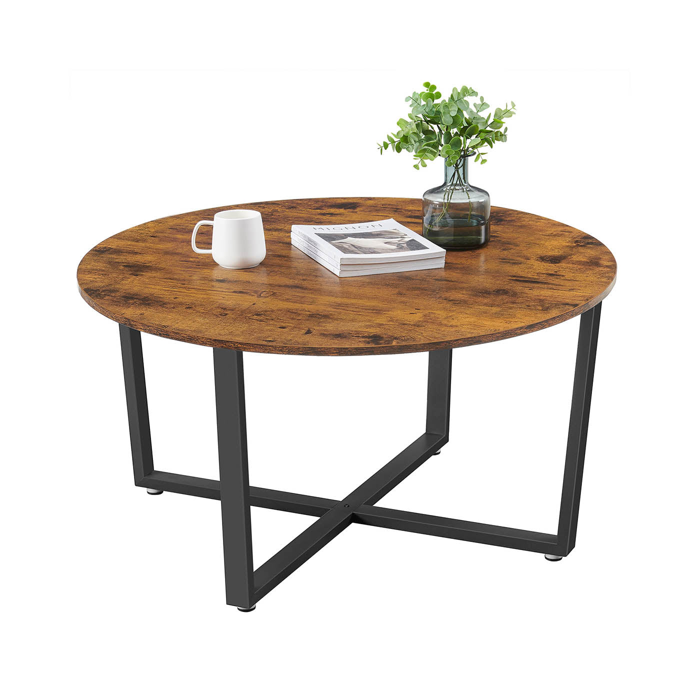 Round Coffee Table - Metal - Rustic Brown - Easy to Assemble