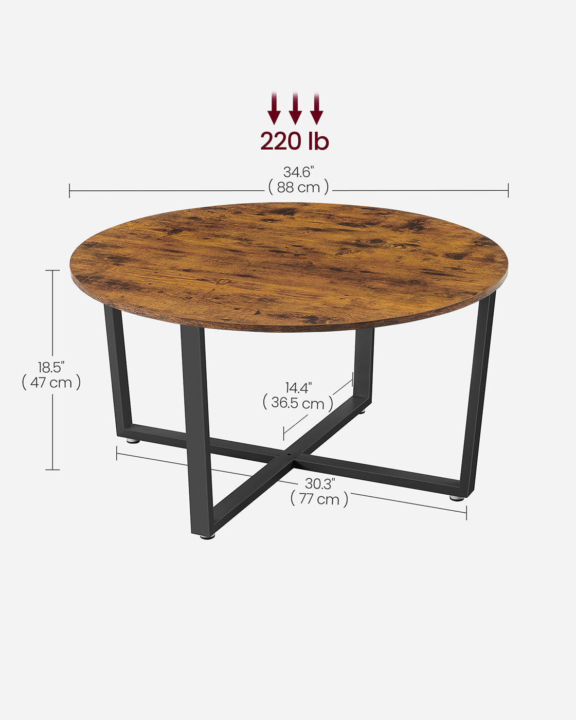 Round Coffee Table - Metal - Rustic Brown - Easy to Assemble