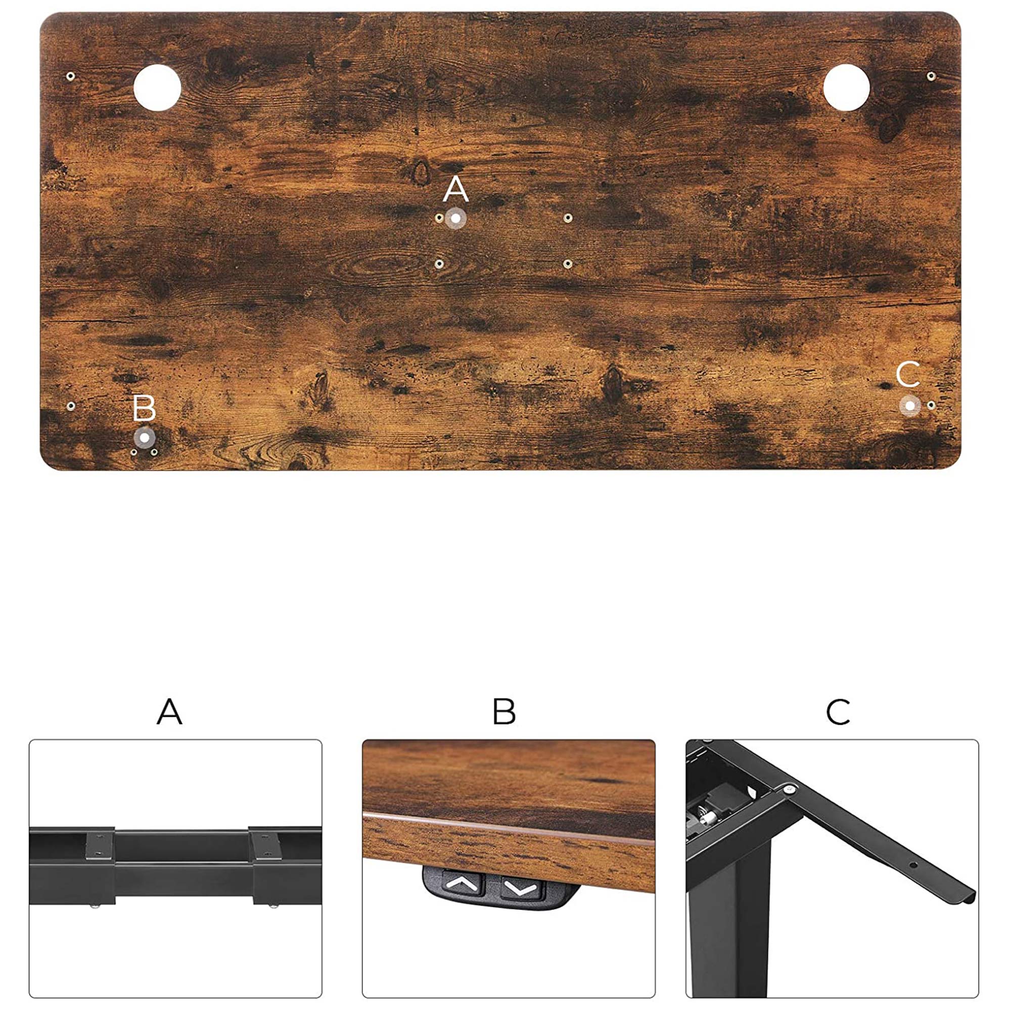 Writing Desk Top - MDF - Rustic Brown - Electric Standing Desk Compatible with Rounded Corners and Smooth Edges