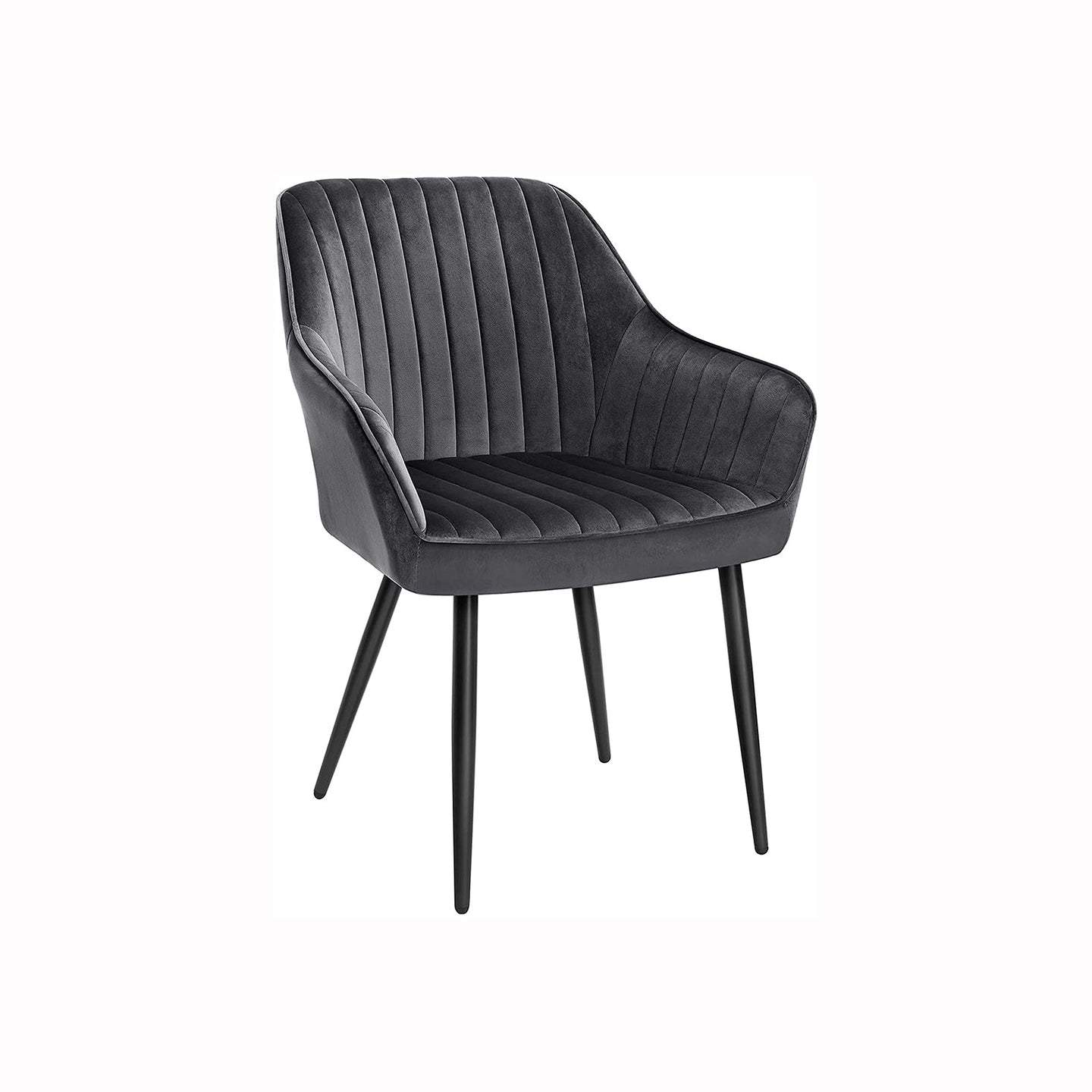 Upholstered Dining Chair - Velvet - Grey - Armrests