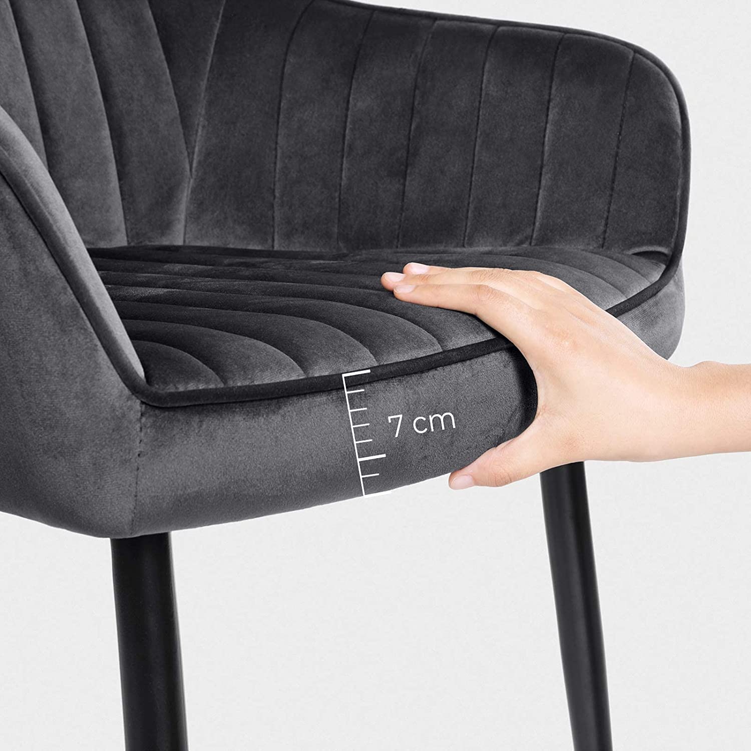 Upholstered Dining Chair - Velvet - Grey - Armrests