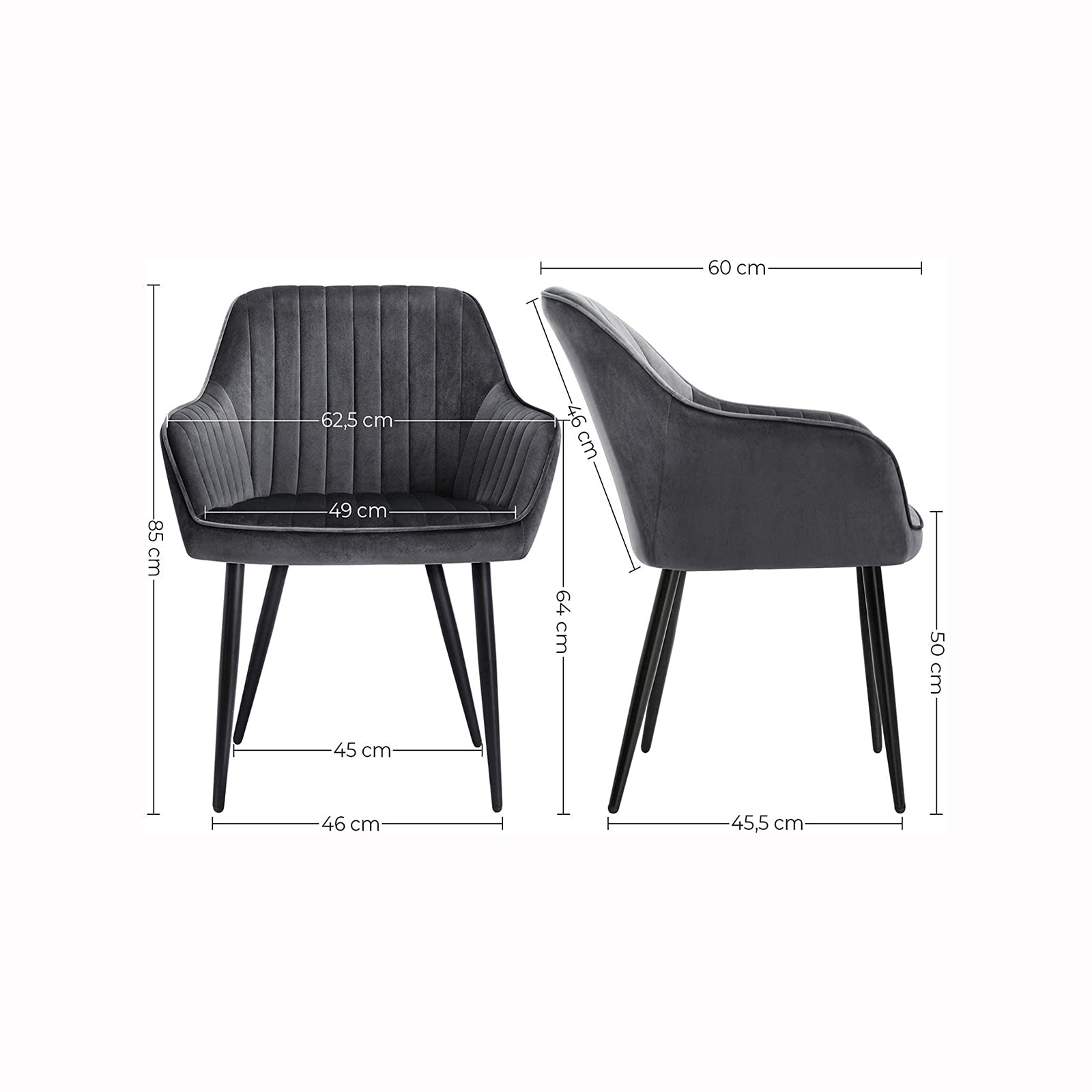 Upholstered Dining Chair - Velvet - Grey - Armrests