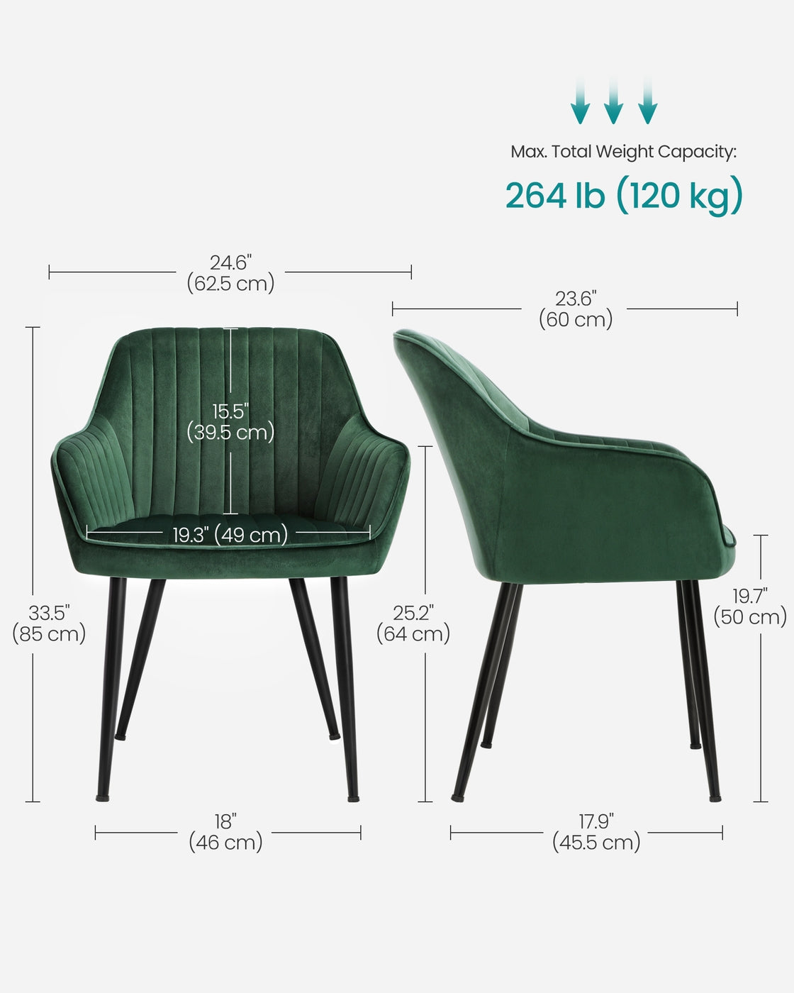 Dining Chair - Velvet - Grey - Upholstered with Armrests