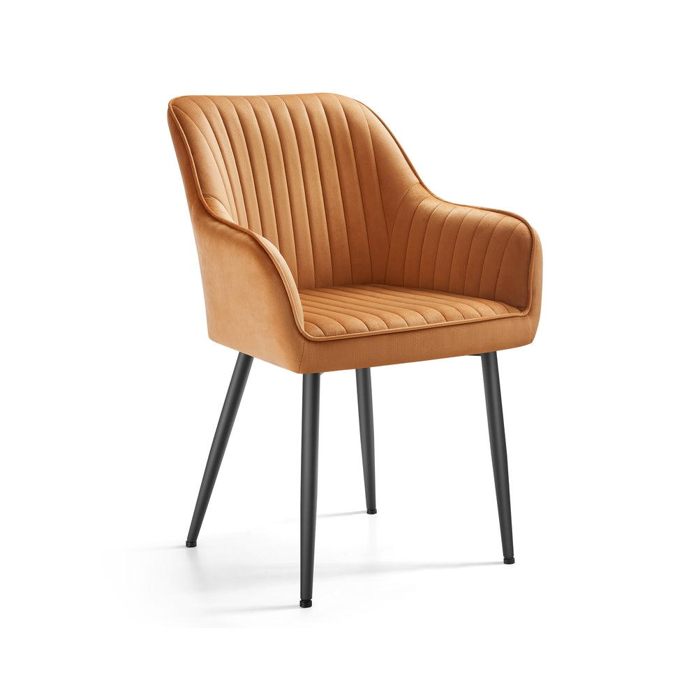 Dining Chair - Velvet - Caramel Brown - Upholstered with Armrests