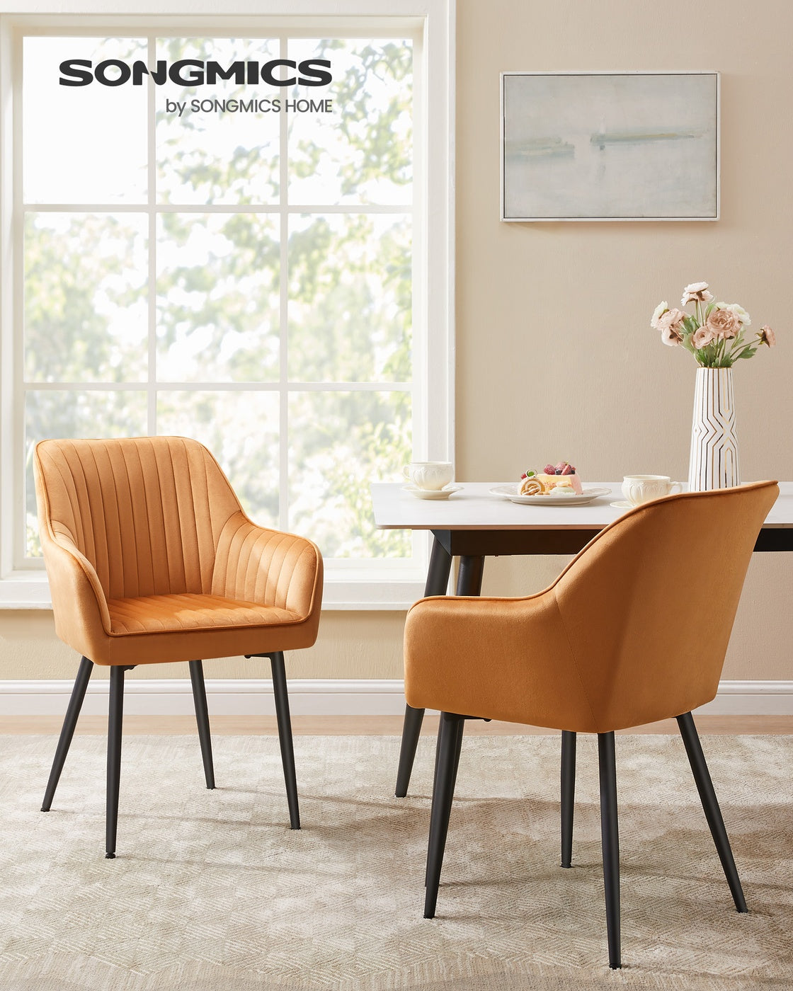 Dining Chair - Velvet - Caramel Brown - Upholstered with Armrests