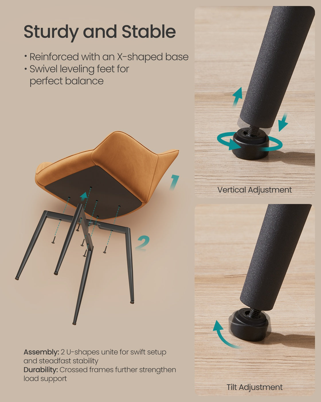 Dining Chair - Velvet - Caramel Brown - Upholstered with Armrests