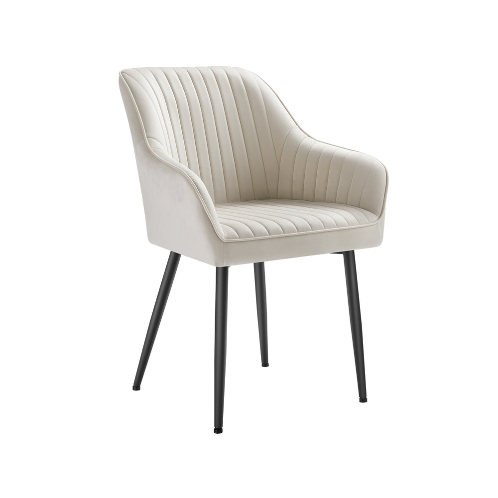 Dining Chair - Velvet - Grey - Upholstered with Armrests and Metal Legs