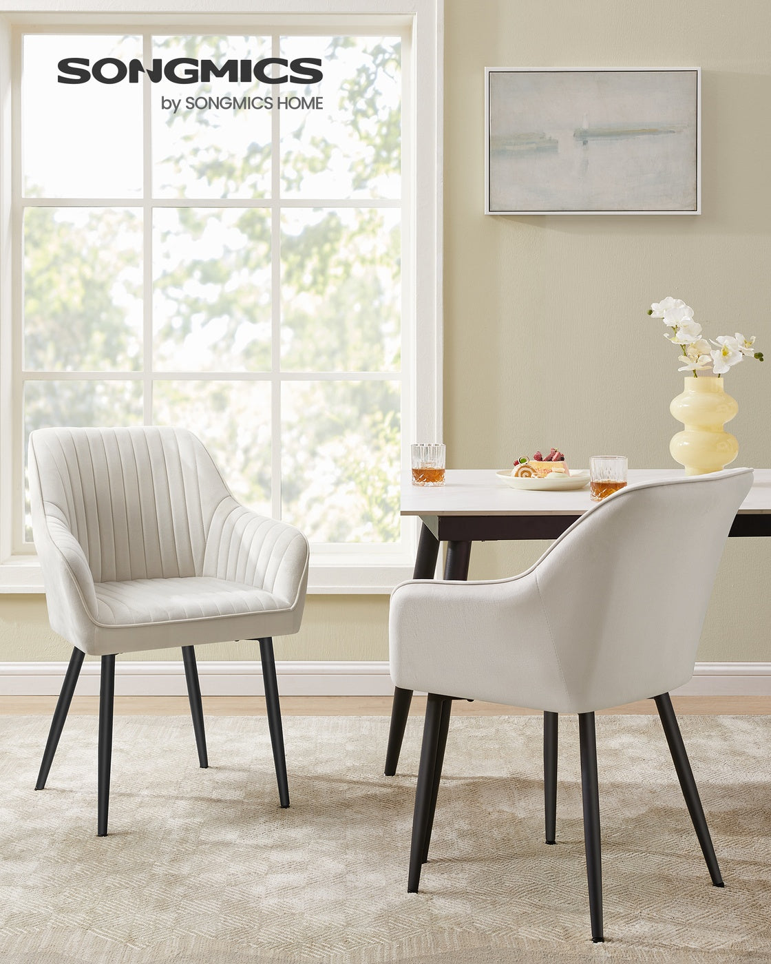 Dining Chair - Velvet - Grey - Upholstered with Armrests and Metal Legs