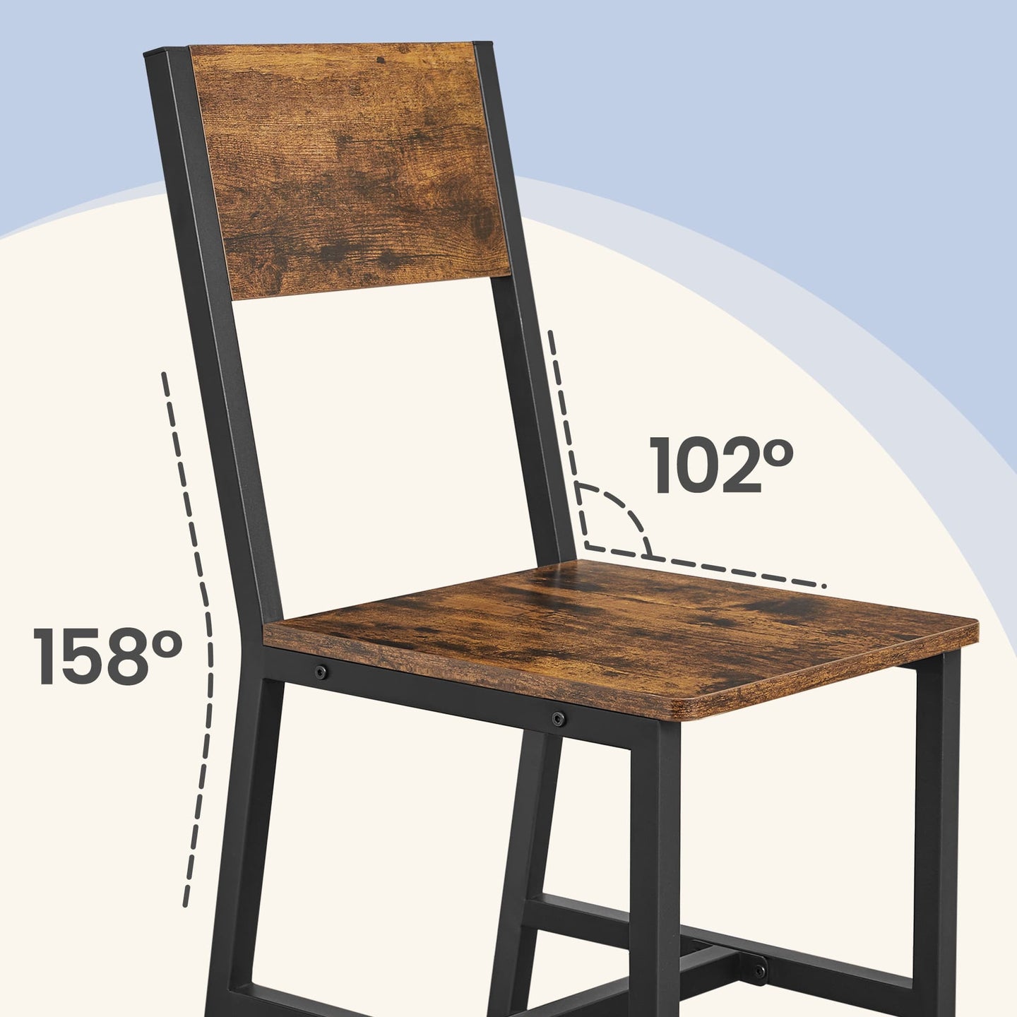 Set of 2 Rustic Brown and Black Kitchen Chairs - Steel Frame - Stylish Back Design