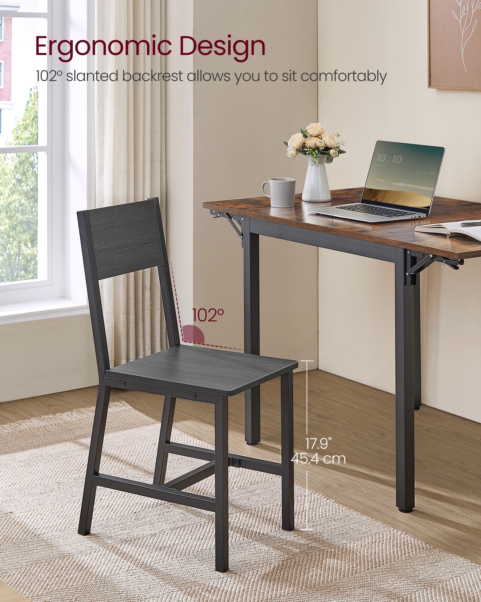 Set of 2 Dining Chairs - Steel Frame - Charcoal Grey