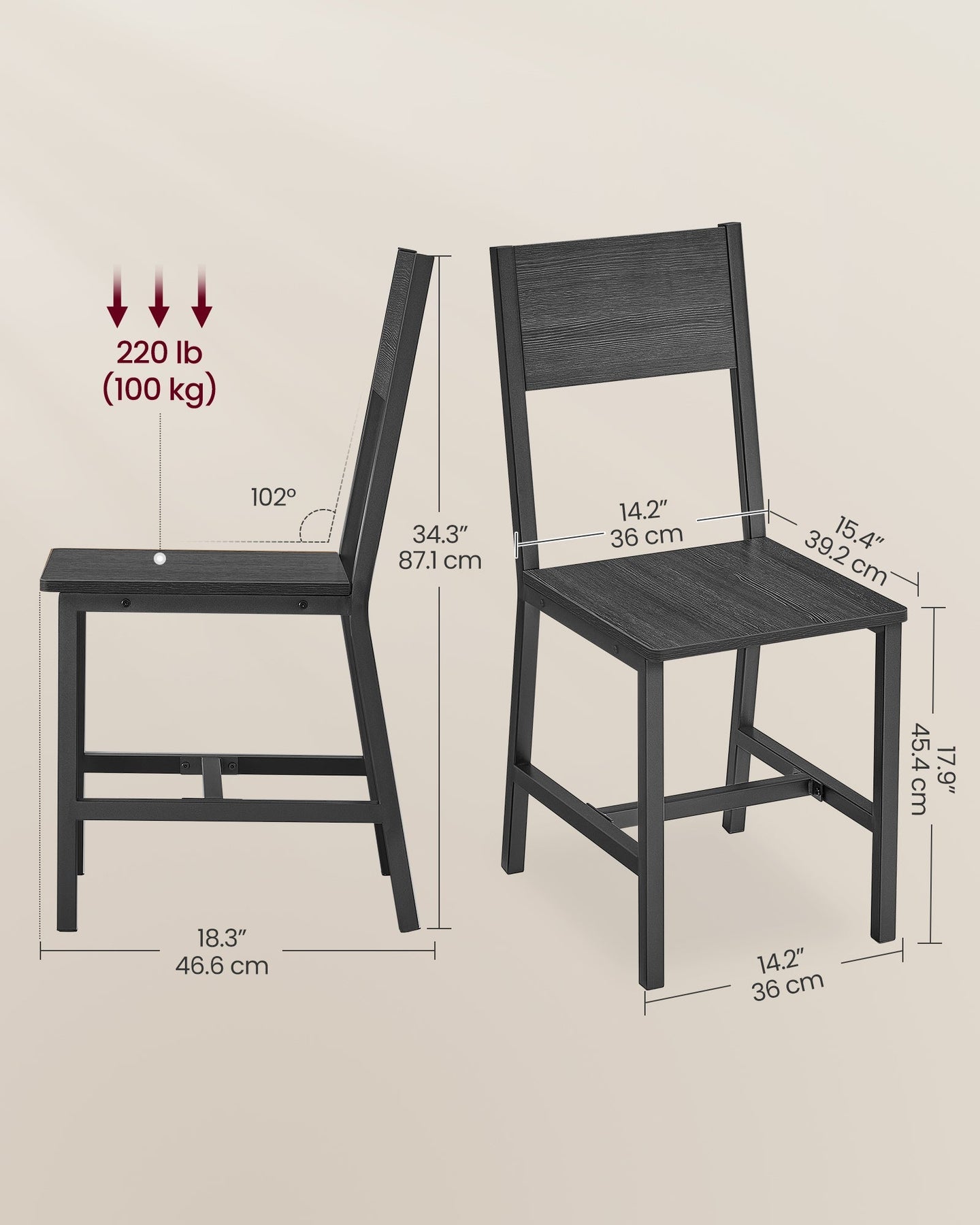 Set of 2 Dining Chairs - Steel Frame - Charcoal Grey