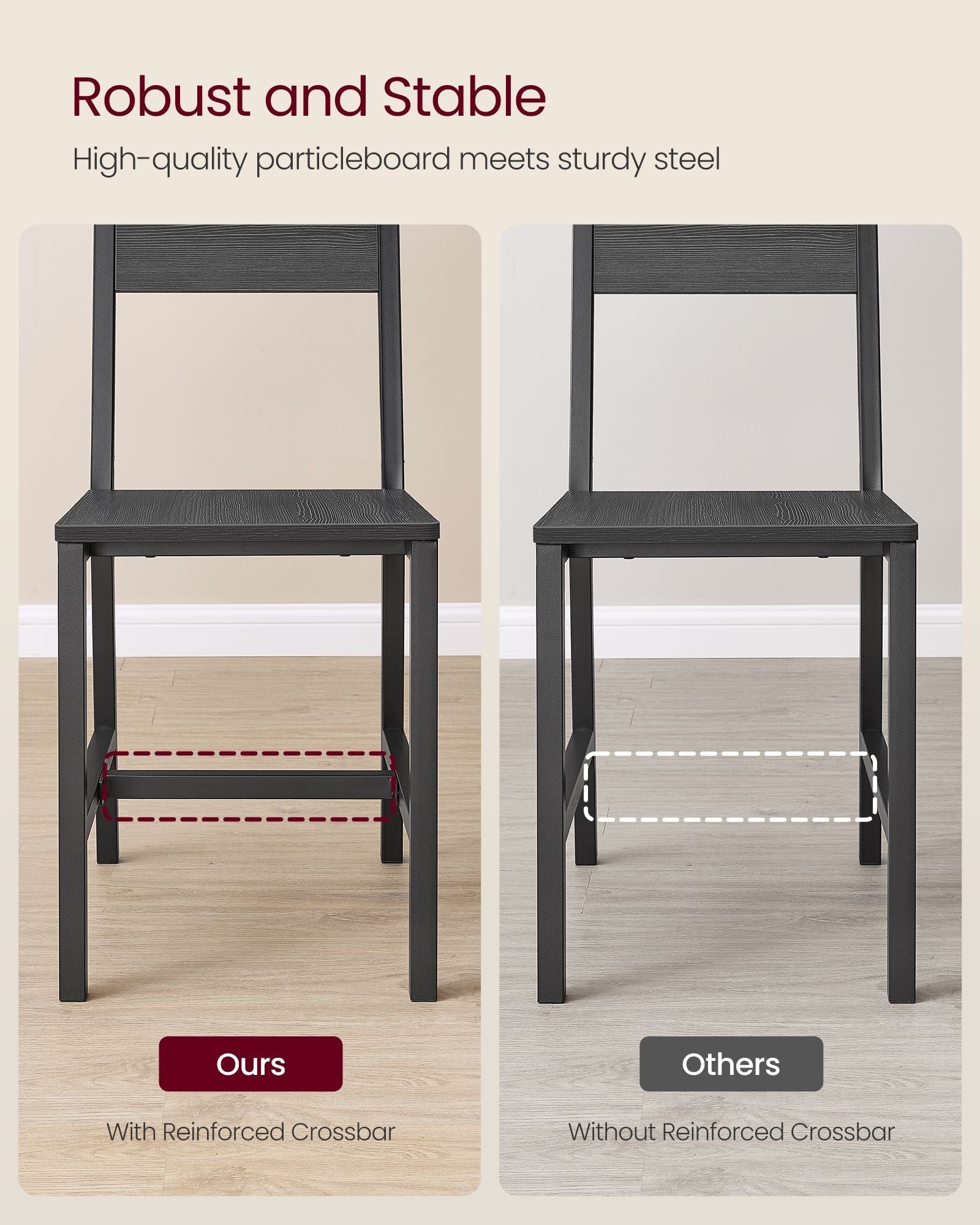 Set of 2 Dining Chairs - Steel Frame - Charcoal Grey