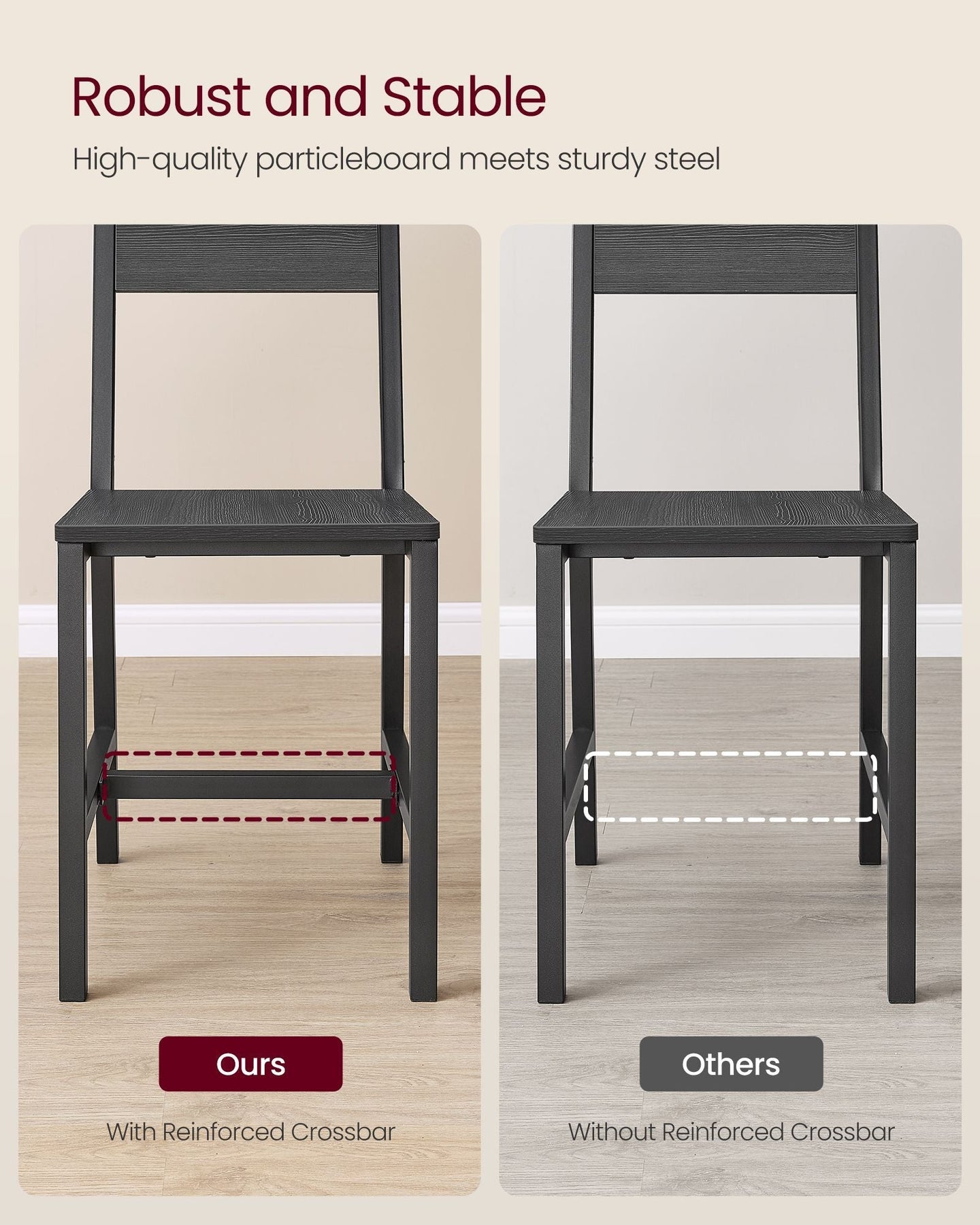 Set of 2 Dining Chairs - Steel Frame - Charcoal Grey