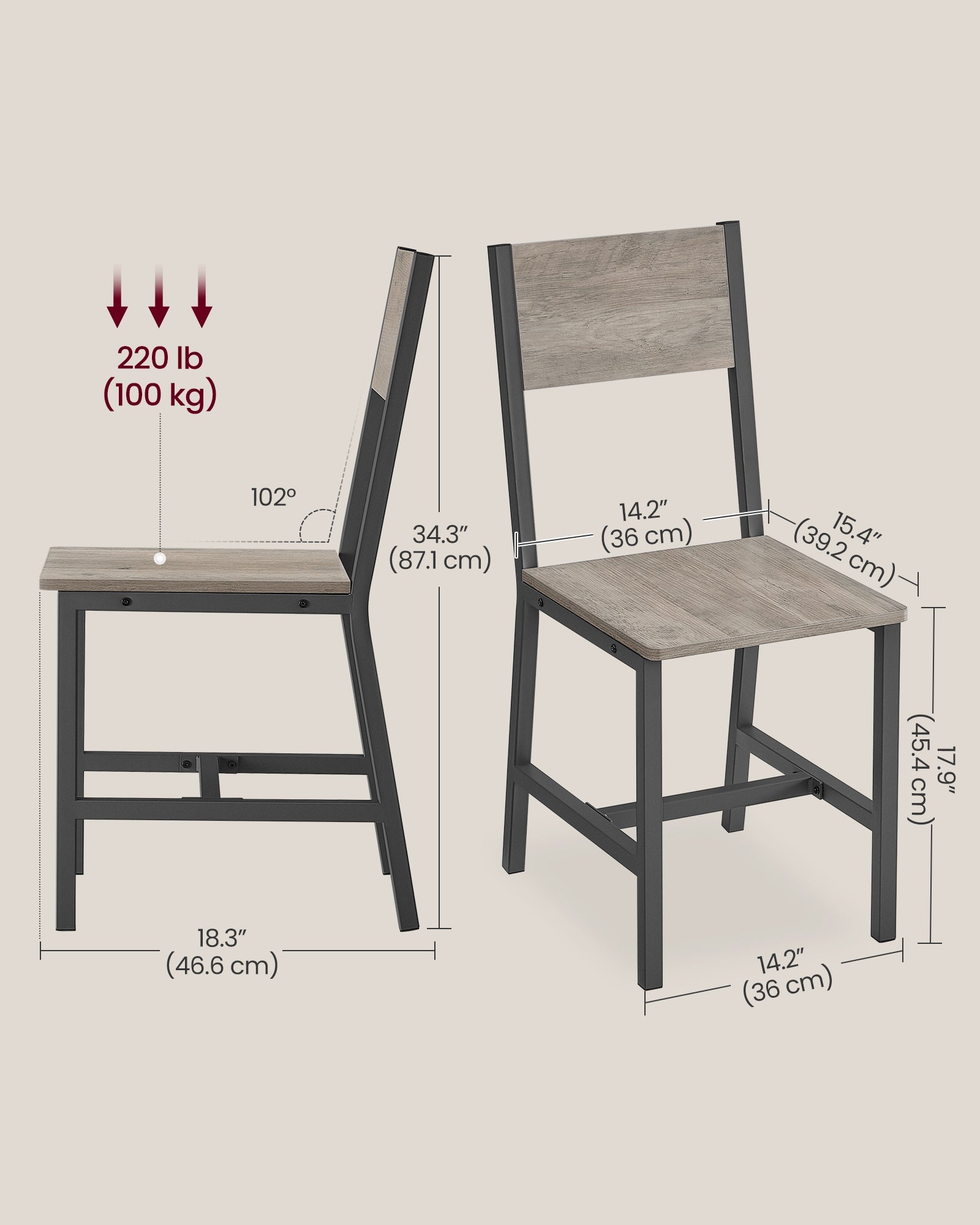 Set of 2 Dining Chairs - Steel Frame - Heather Greige