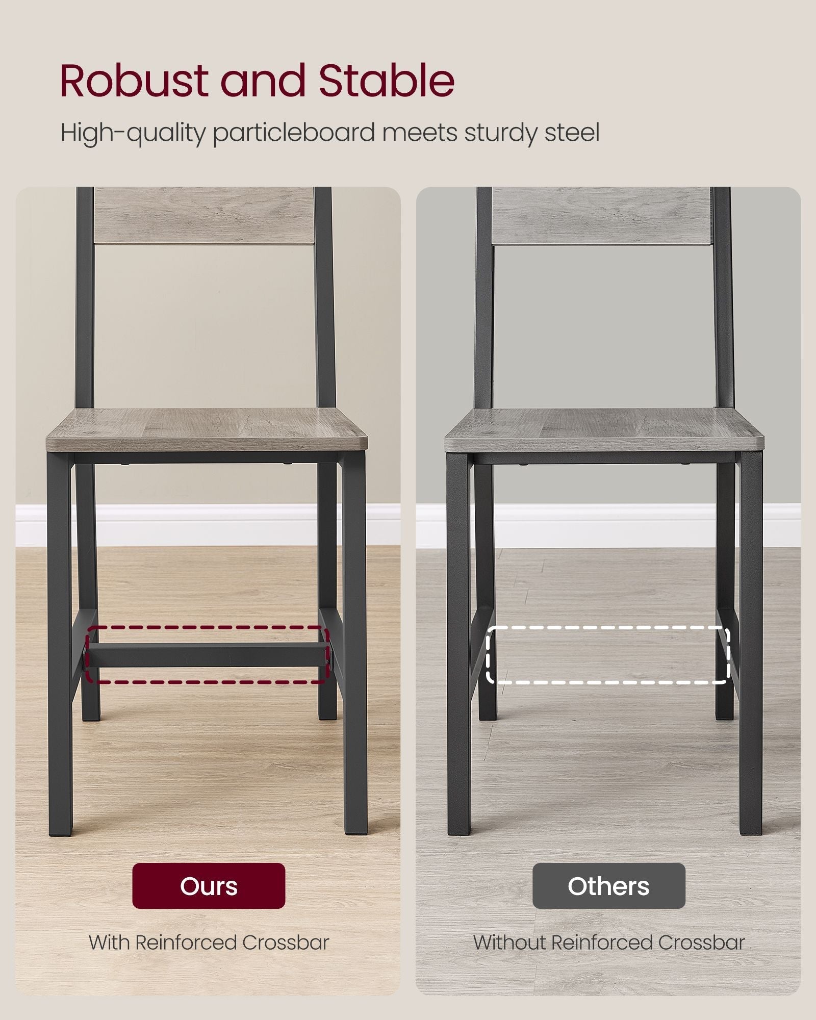 Set of 2 Dining Chairs - Steel Frame - Heather Greige