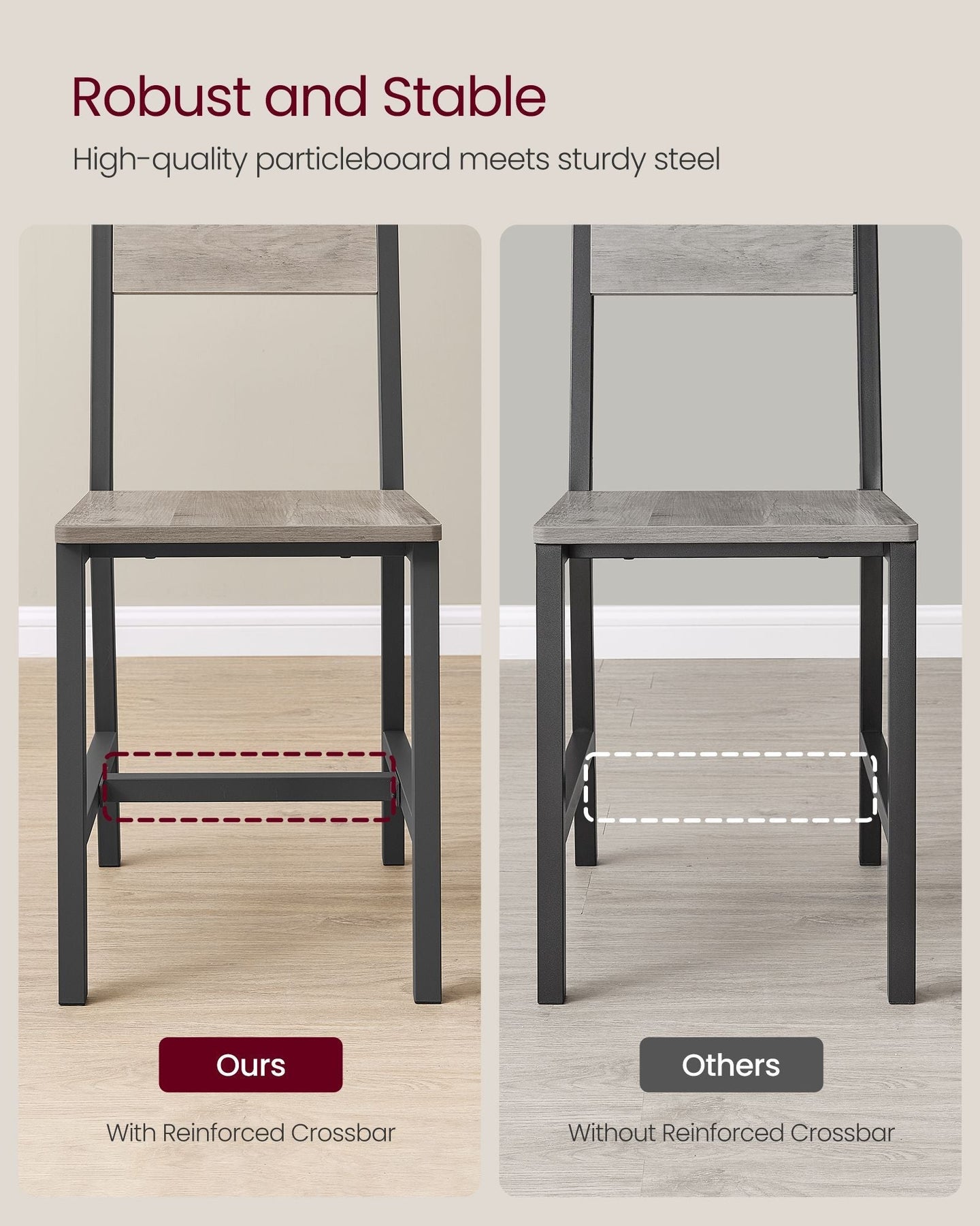 Set of 2 Dining Chairs - Steel Frame - Heather Greige