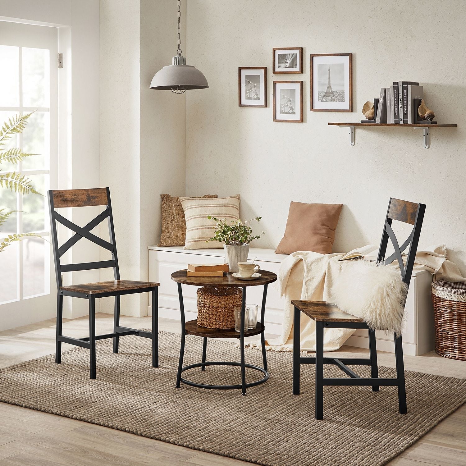 Industrial Dining Chairs - Steel Frame - Rustic Brown & Black - Ergonomic Design