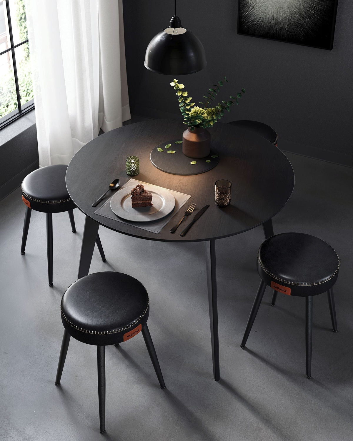 Dining Chairs Set of 2 - Synthetic Leather - Ink Black