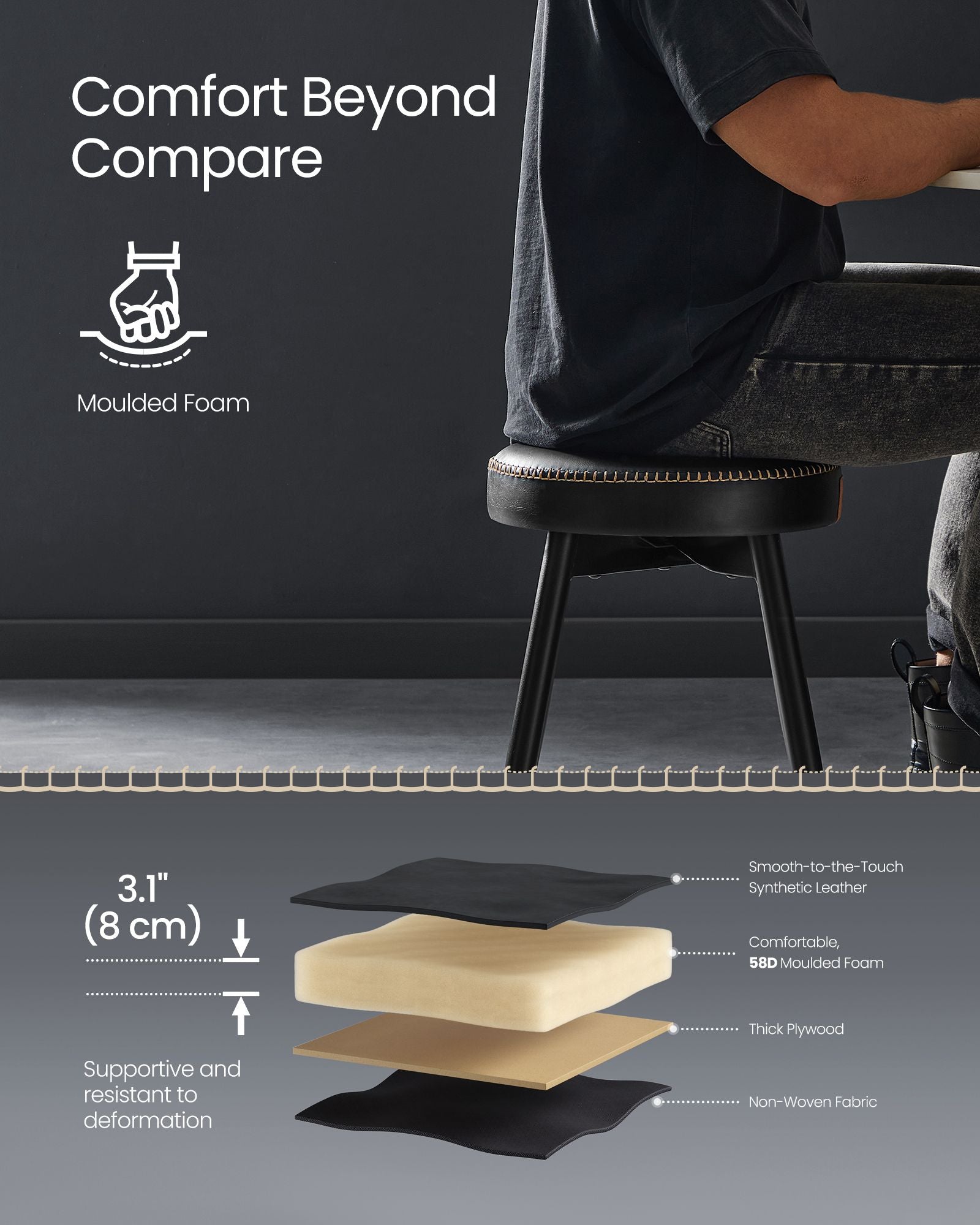 Dining Chairs Set of 2 - Synthetic Leather - Ink Black