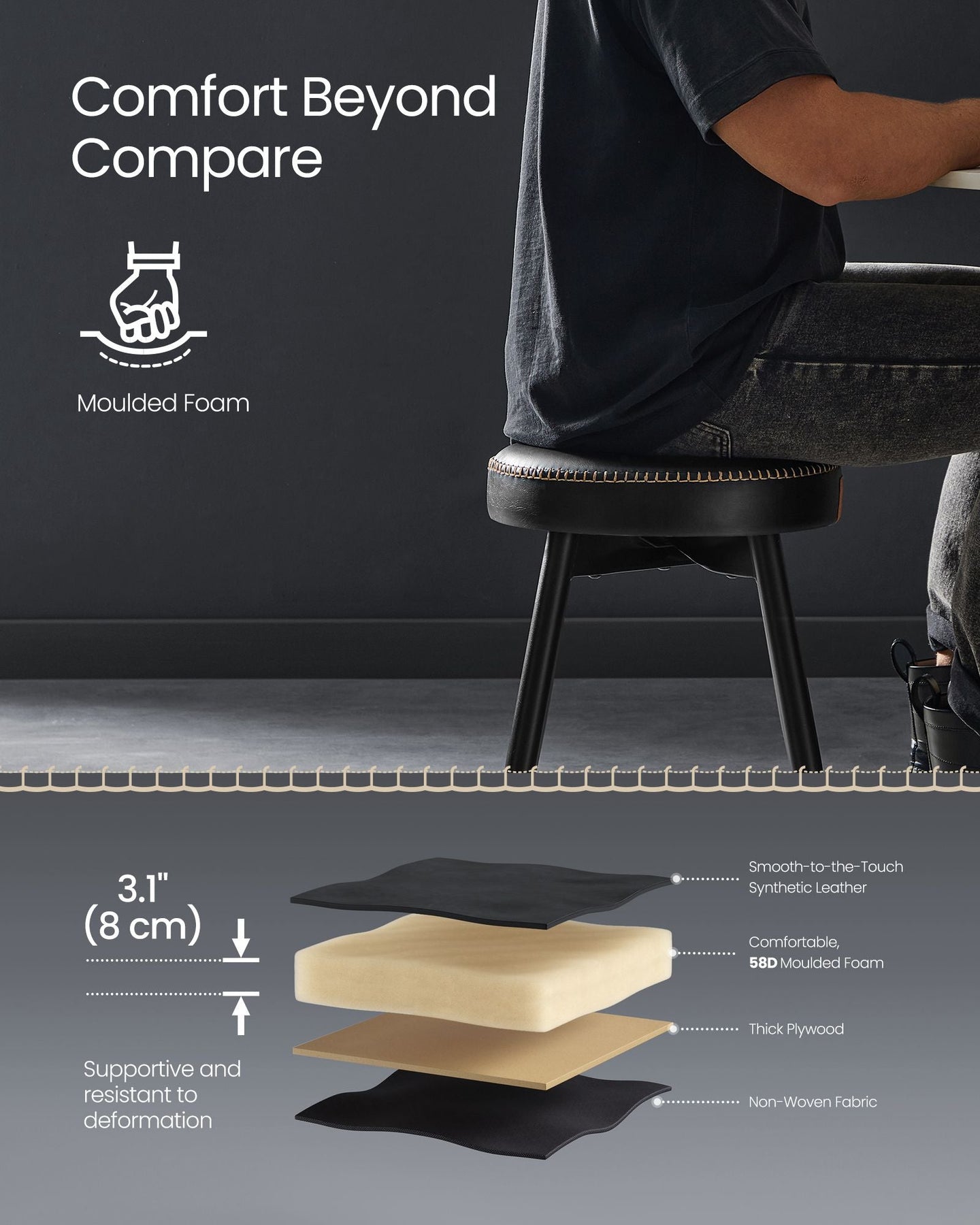 Dining Chairs Set of 2 - Synthetic Leather - Ink Black
