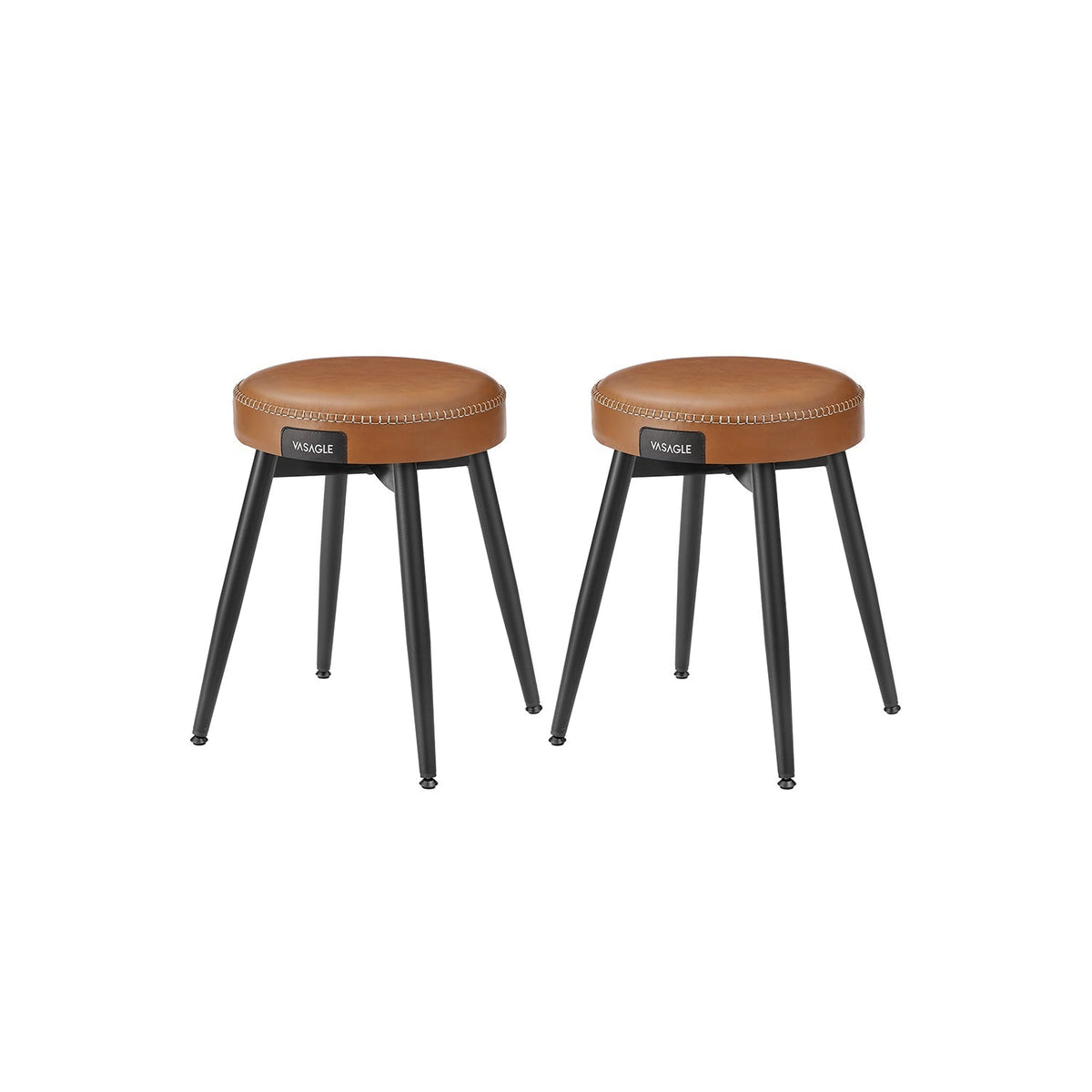 Dining Chairs Set of 2 - Synthetic Leather - Caramel Brown - Mid-Century Modern Upholstered Design