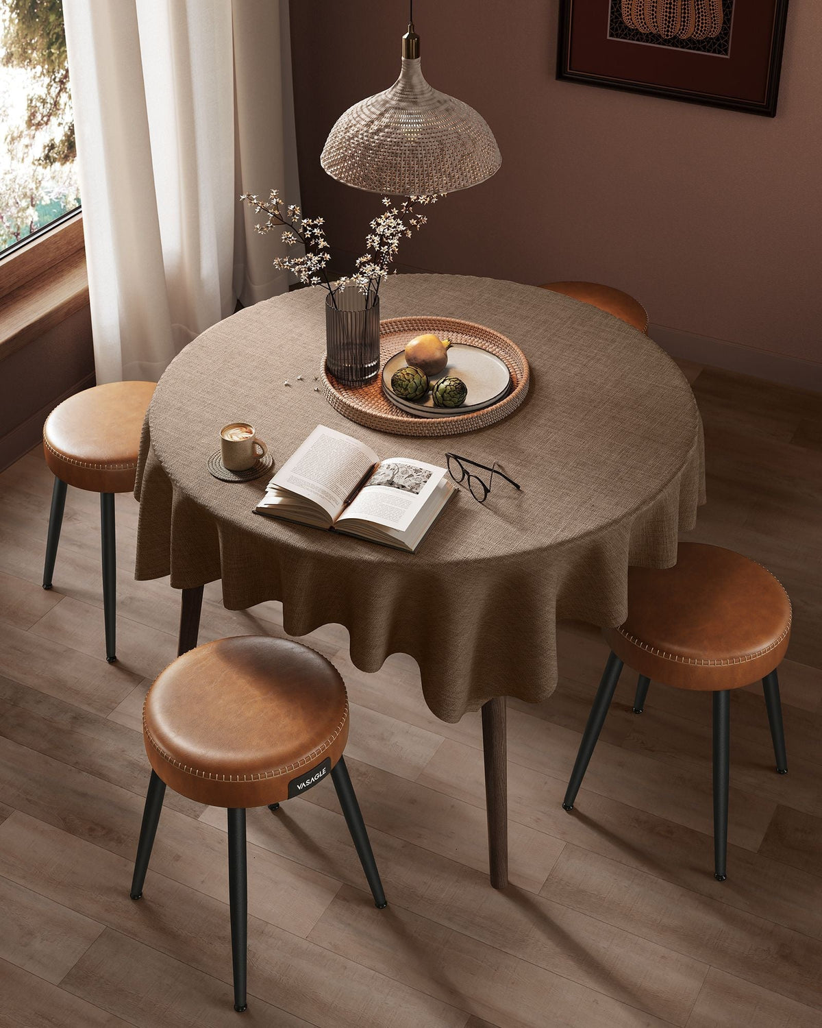 Dining Chairs Set of 2 - Synthetic Leather - Caramel Brown - Mid-Century Modern Upholstered Design