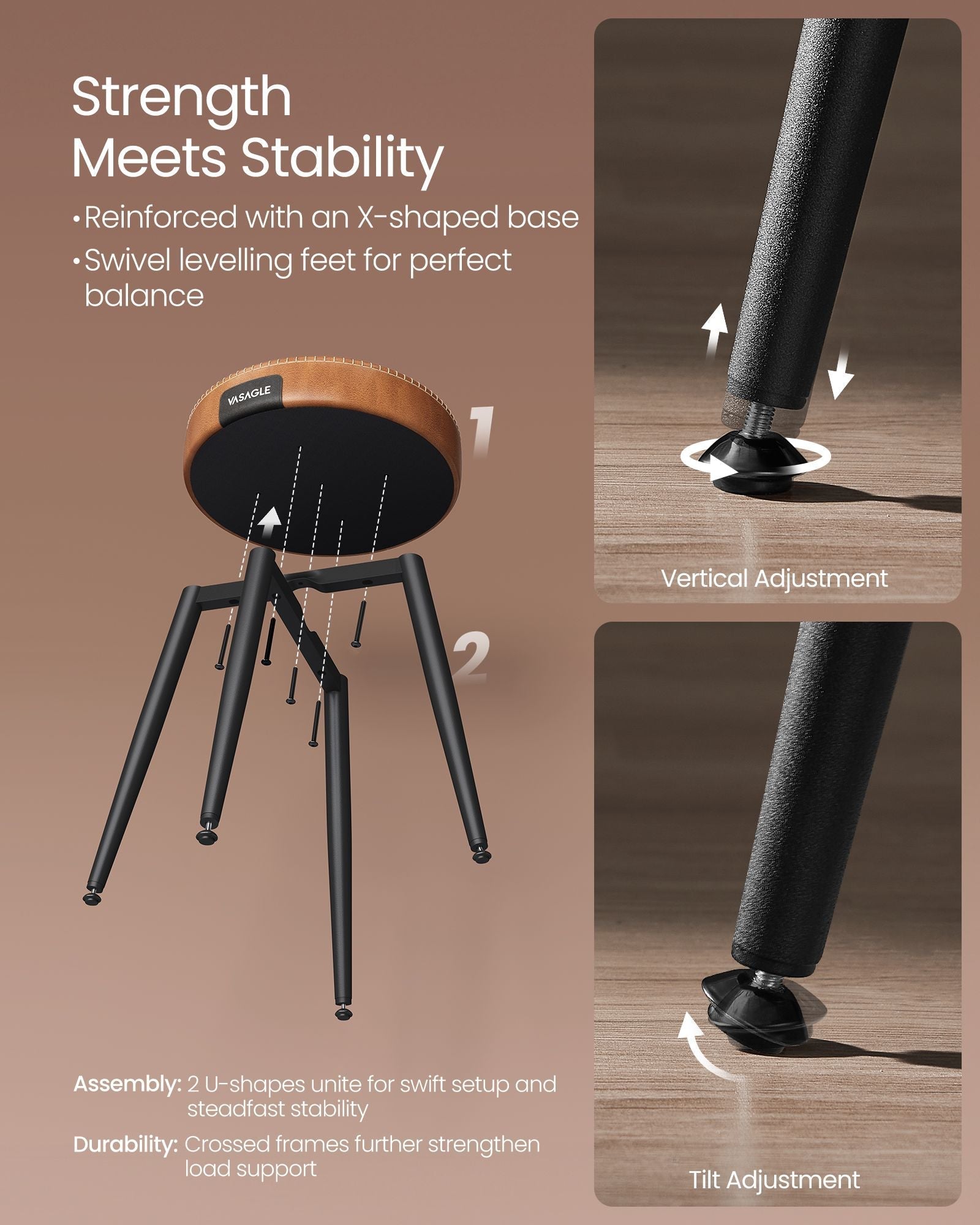 Dining Chair - Synthetic Leather - Caramel Brown