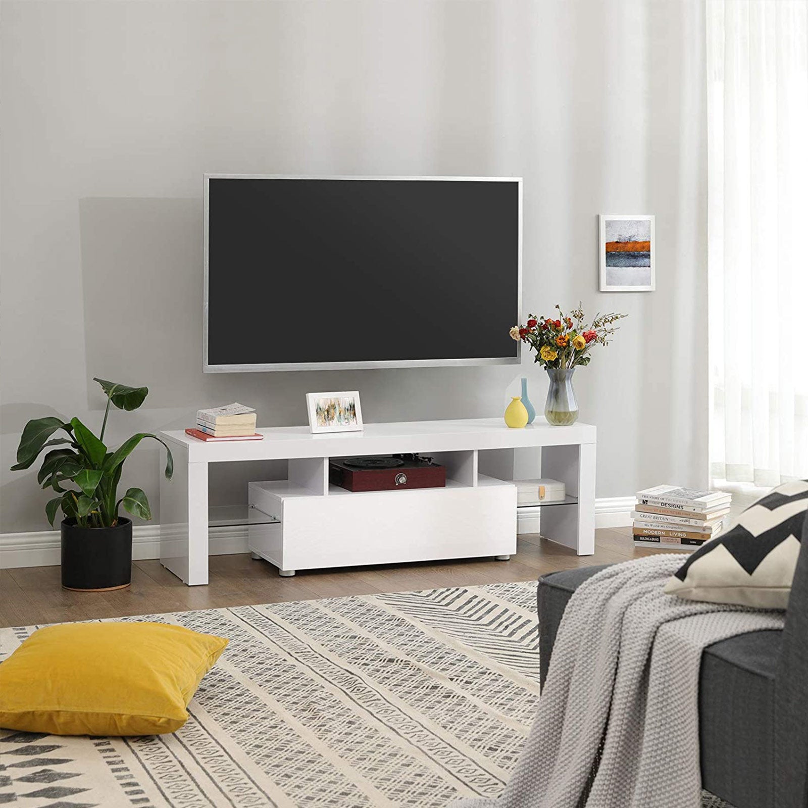 TV Stand - MDF - Glossy White - LED Lighting