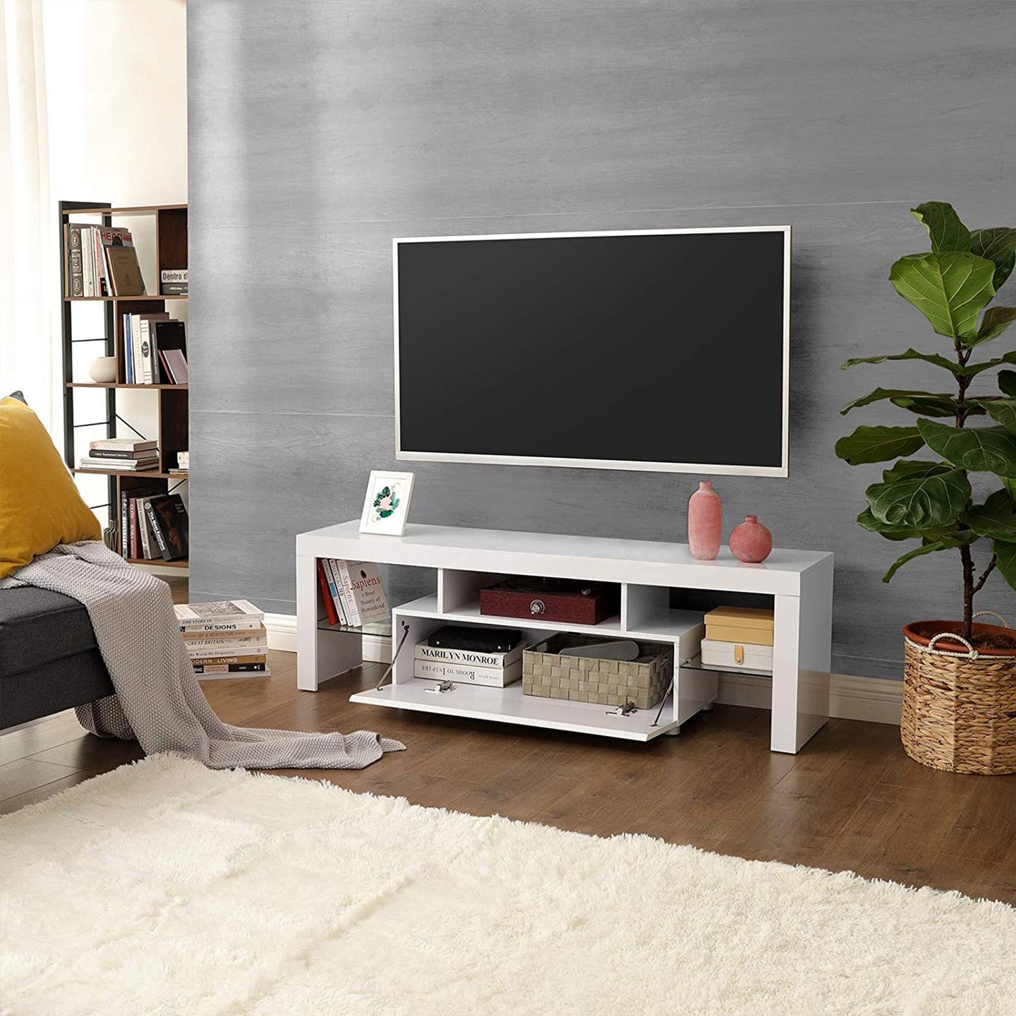 TV Stand - MDF - Glossy White - LED Lighting