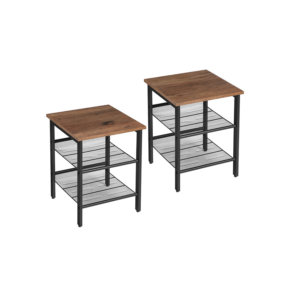 Set of 2 Nightstands - Wood - Hazelnut Brown - Adjustable Mesh Shelves