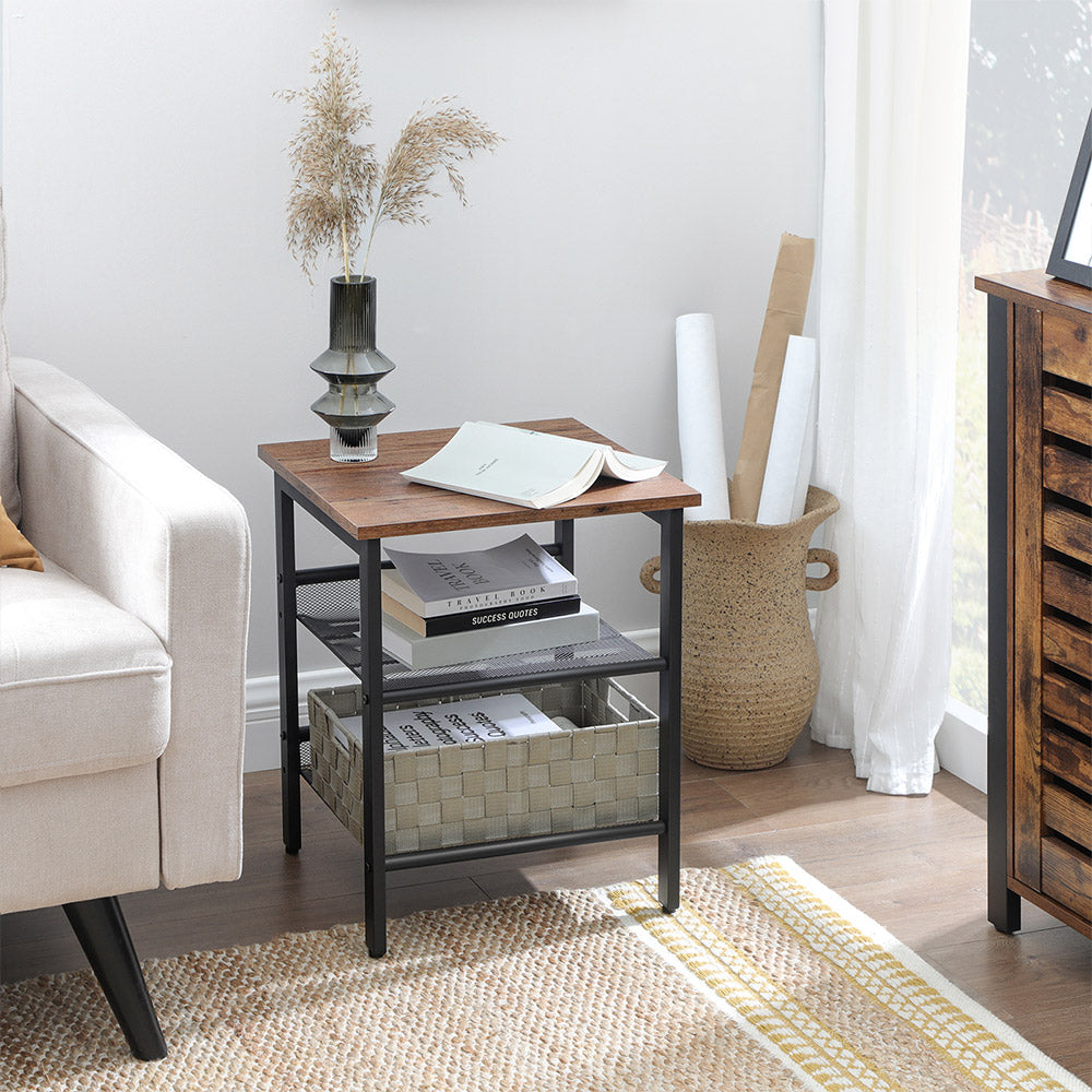 Set of 2 Nightstands - Wood - Hazelnut Brown - Adjustable Mesh Shelves