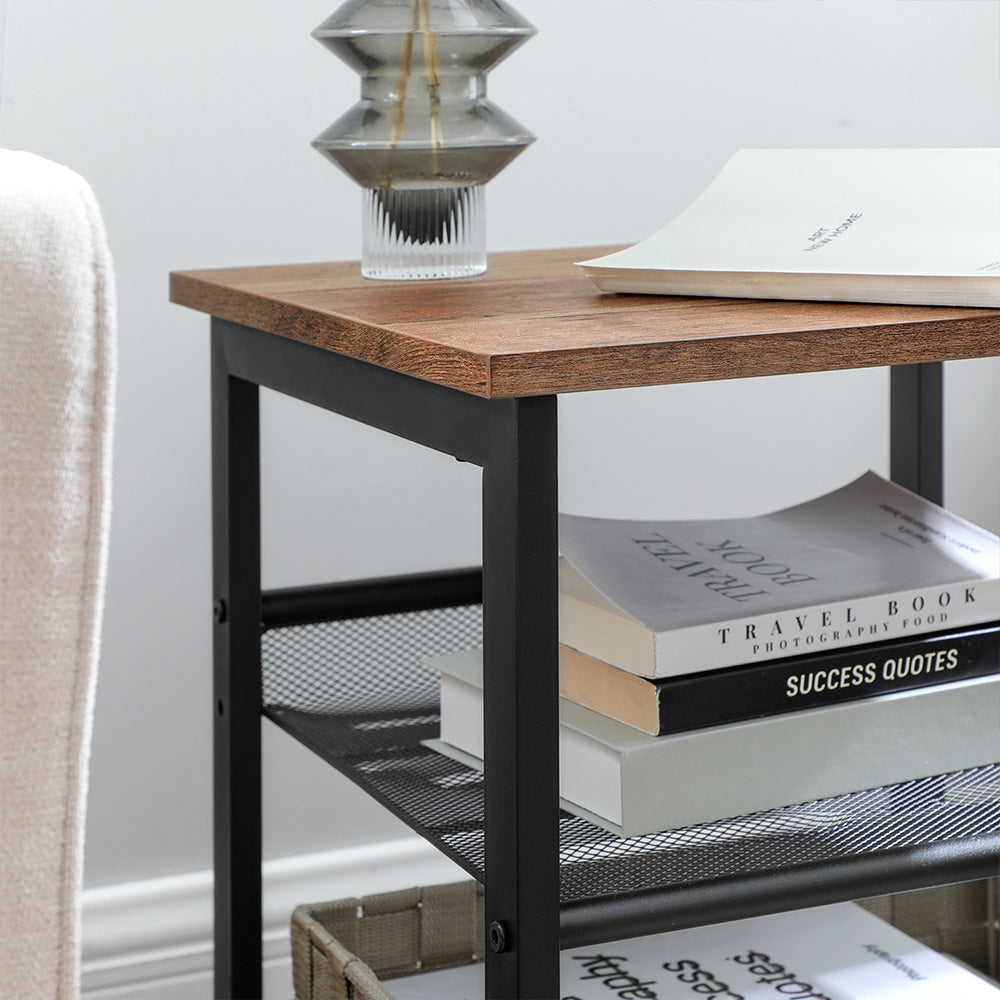 Set of 2 Nightstands - Wood - Hazelnut Brown - Adjustable Mesh Shelves