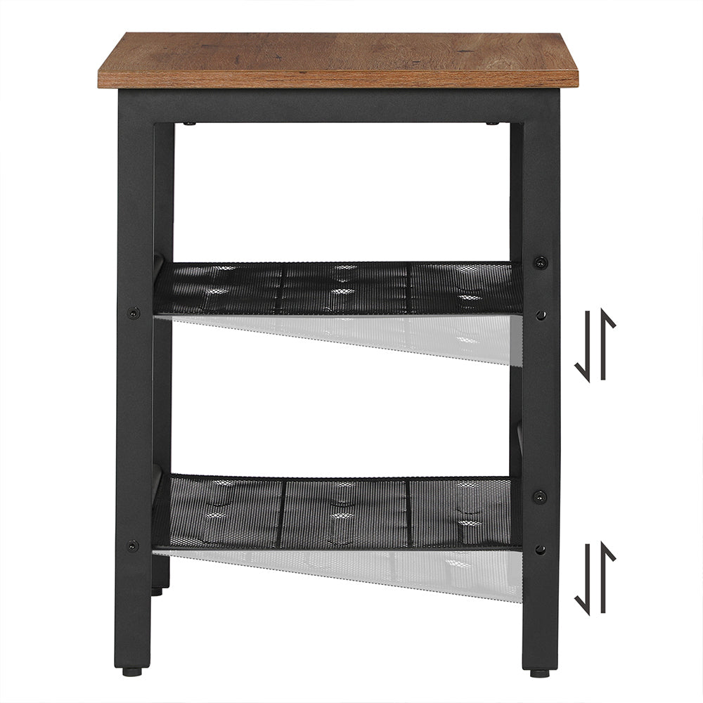 Set of 2 Nightstands - Wood - Hazelnut Brown - Adjustable Mesh Shelves