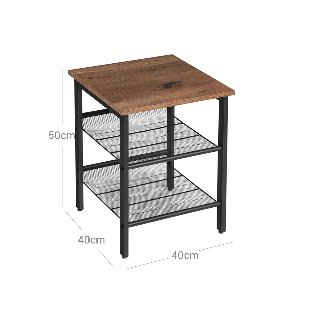 Set of 2 Nightstands - Wood - Hazelnut Brown - Adjustable Mesh Shelves