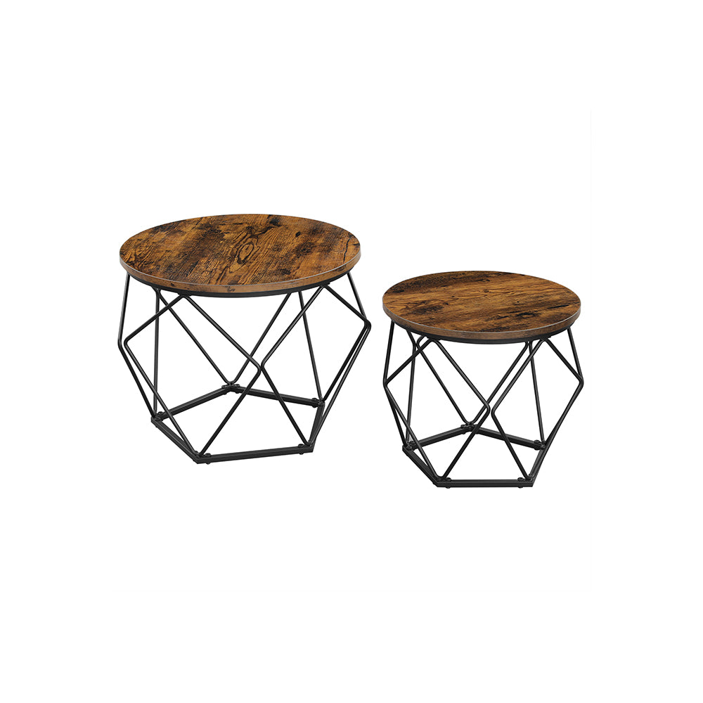 Coffee Table Set - Set of 2 Side Tables - Steel Frame - Rustic Brown and Black - Sturdy Support for Your Essentials