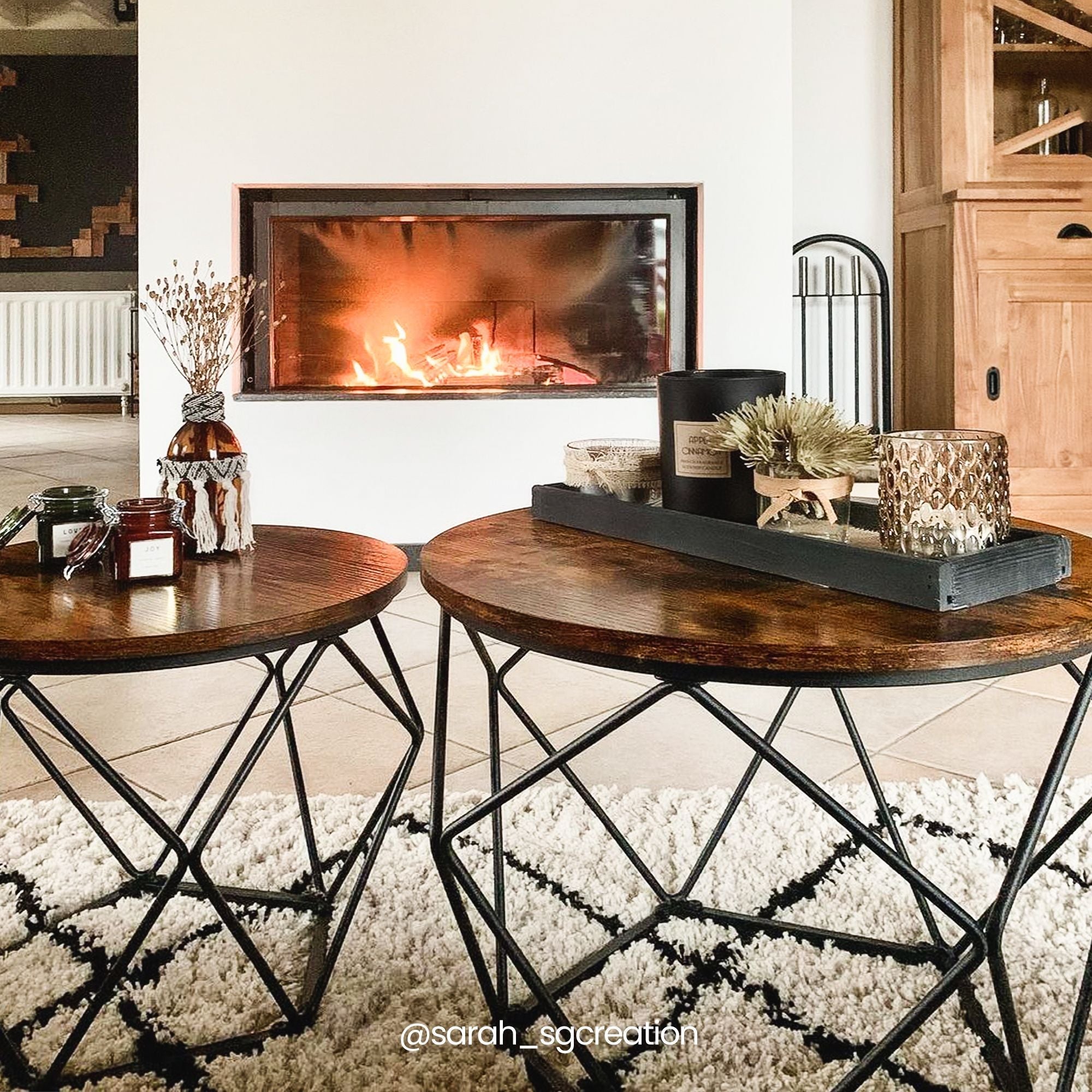 Coffee Table Set - Set of 2 Side Tables - Steel Frame - Rustic Brown and Black - Sturdy Support for Your Essentials