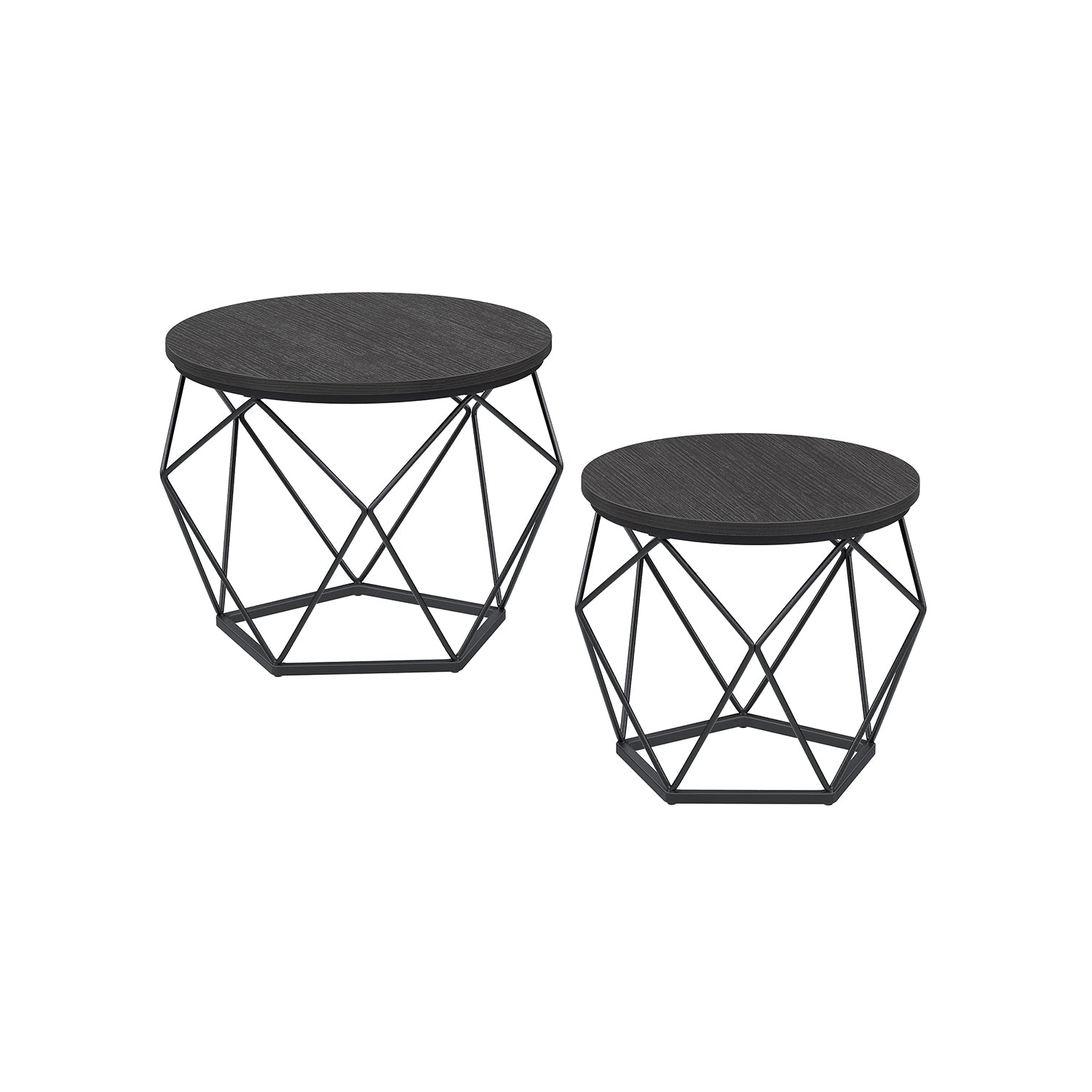 Set of 2 Side Tables - Steel - Black and Rustic Brown - Robust Design