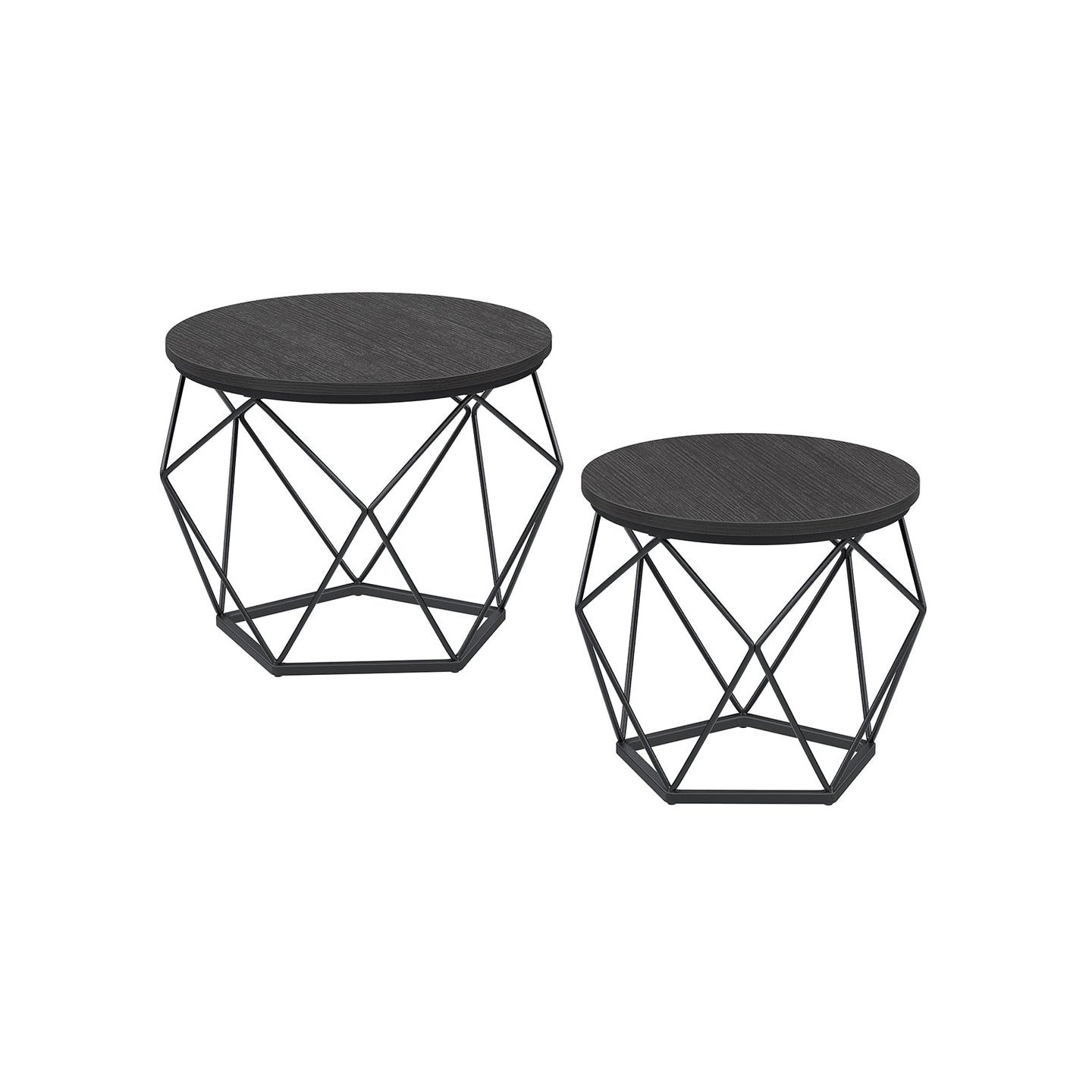 Coffee Table Set - Set of 2 Side Tables - Steel Frame - Rustic Brown and Black - Sturdy Support for Your Essentials