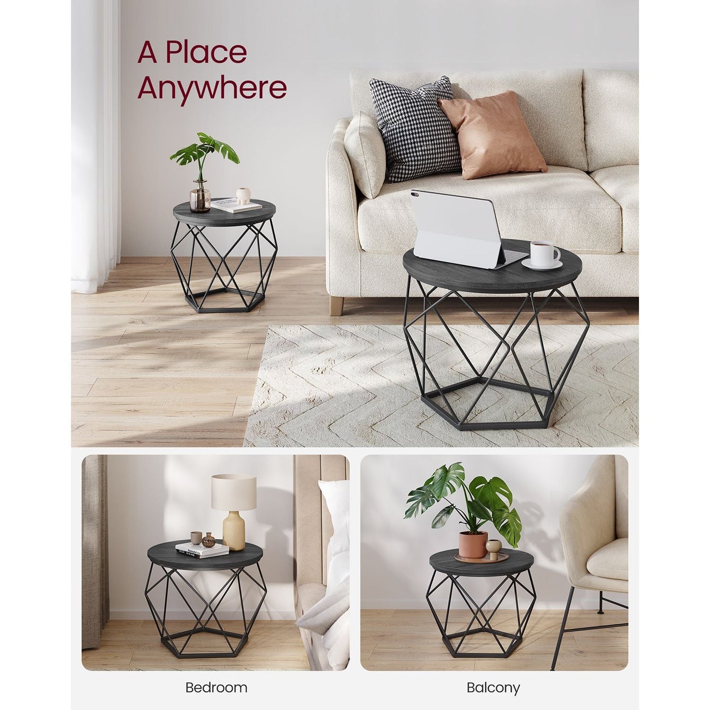 Set of 2 Side Tables - Steel - Black and Rustic Brown - Robust Design