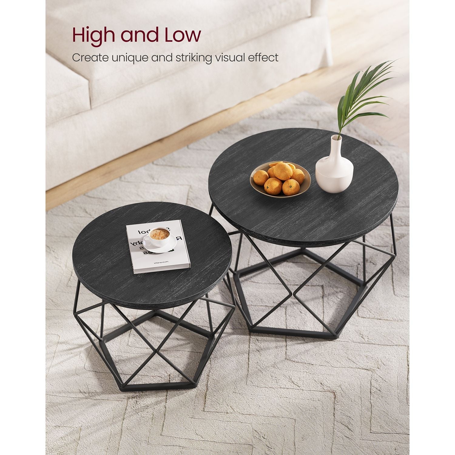 Set of 2 Side Tables - Steel - Black and Rustic Brown - Robust Design